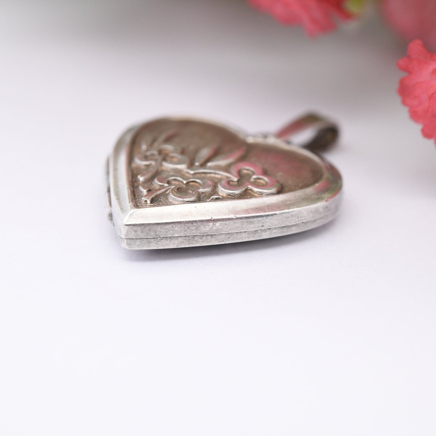 Vintage Sterling Silver Heart Locket Pendant with Flower Design by Kordes and Lichtenfels K&L - Love Heart Shape Locket Pretty Gift for Her