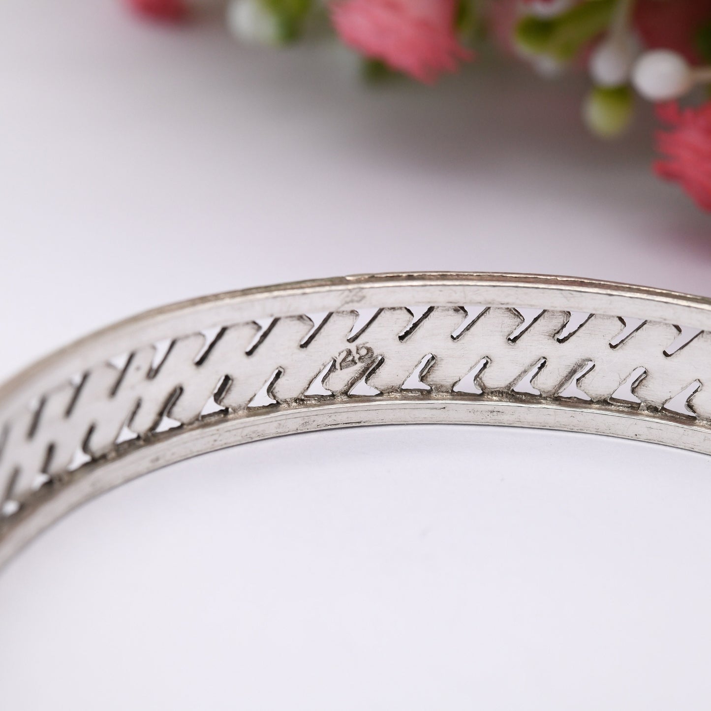 Vintage Sterling Silver Bangle Bracelet with Textured Design - Minimal Silver Jewellery