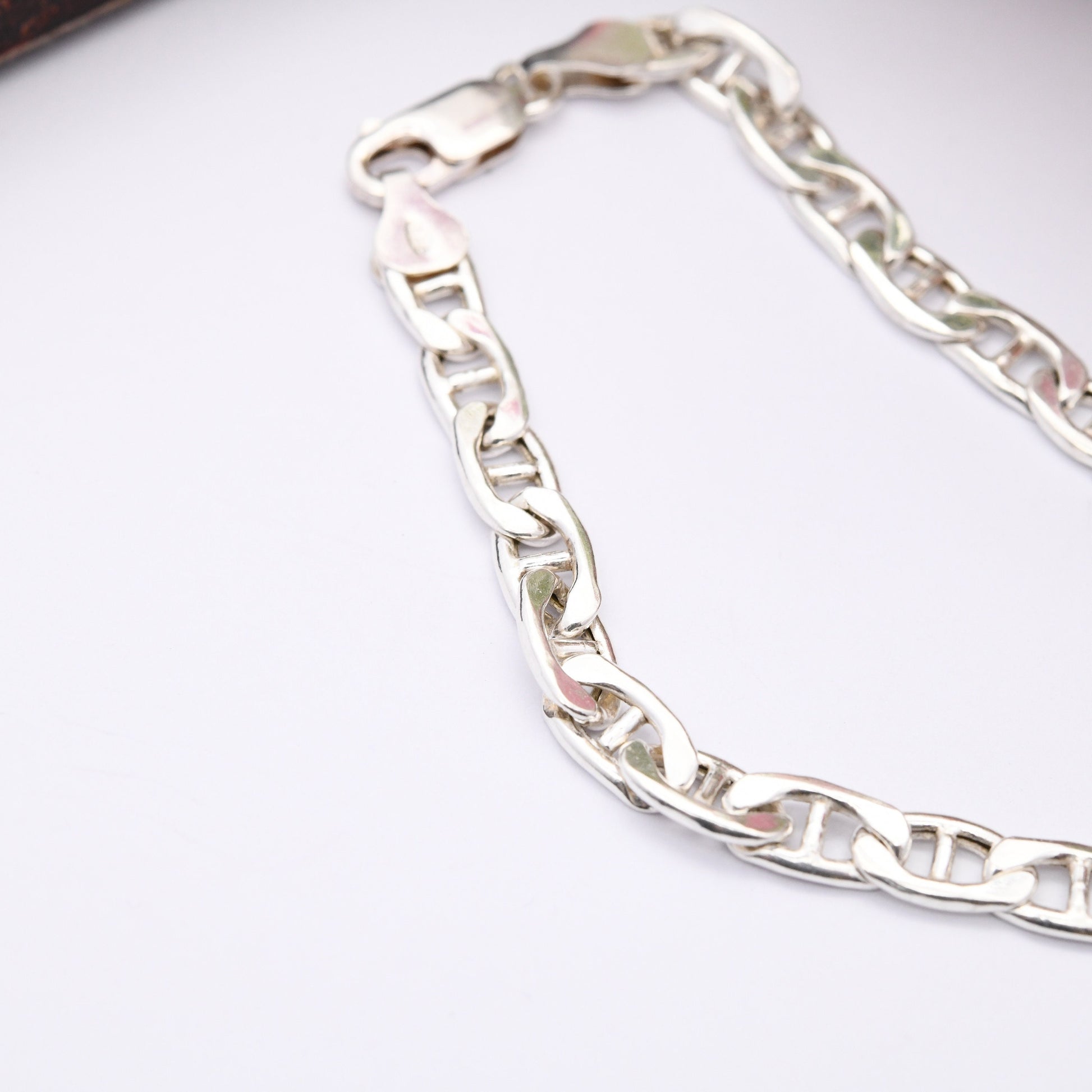 Vintage Sterling Silver Anchor Link Chain Bracelet Mariner Chain - Flat Link Bracelet | Gift for Boyfriend | Gift for Brother