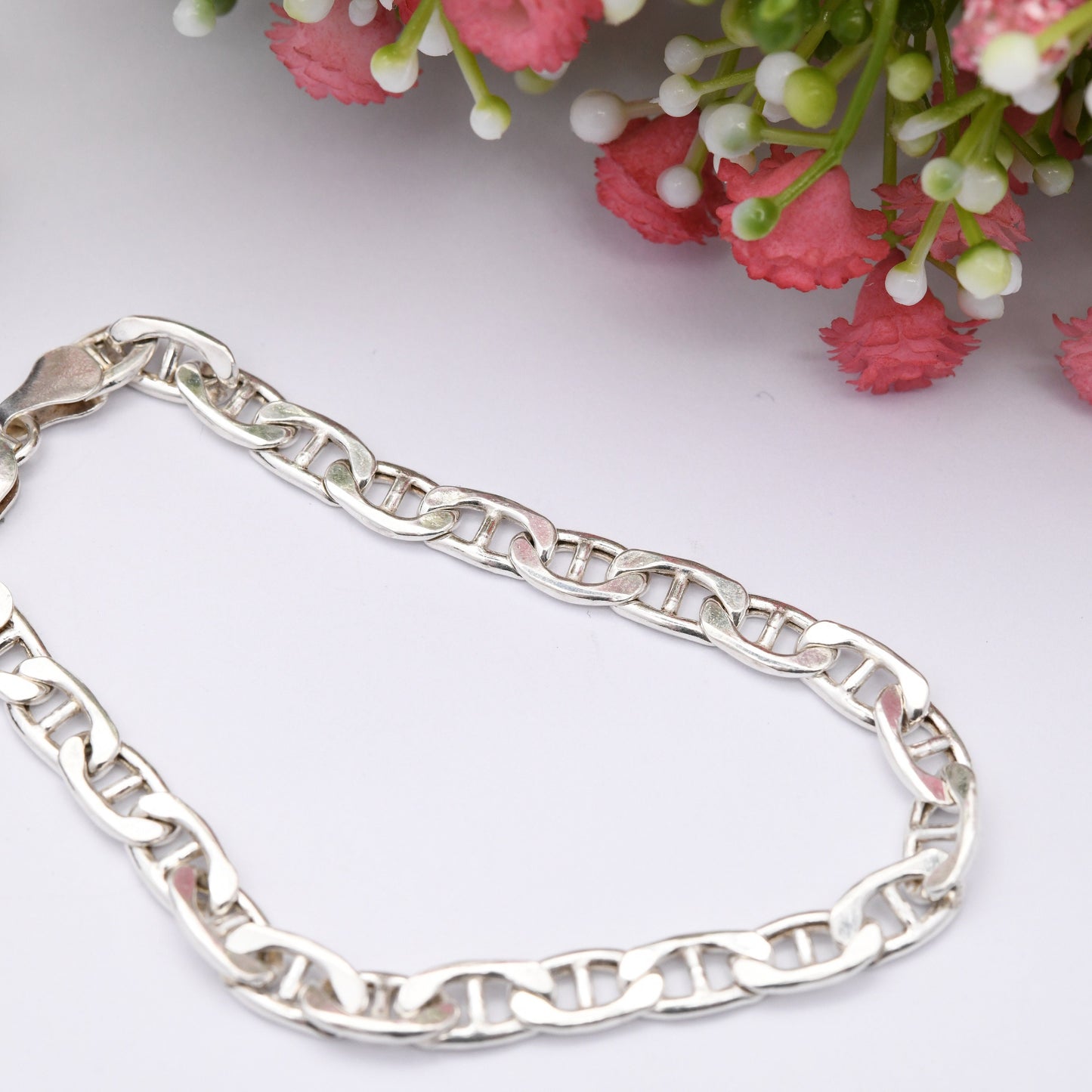 Vintage Sterling Silver Anchor Link Chain Bracelet Mariner Chain - Flat Link Bracelet | Gift for Boyfriend | Gift for Brother