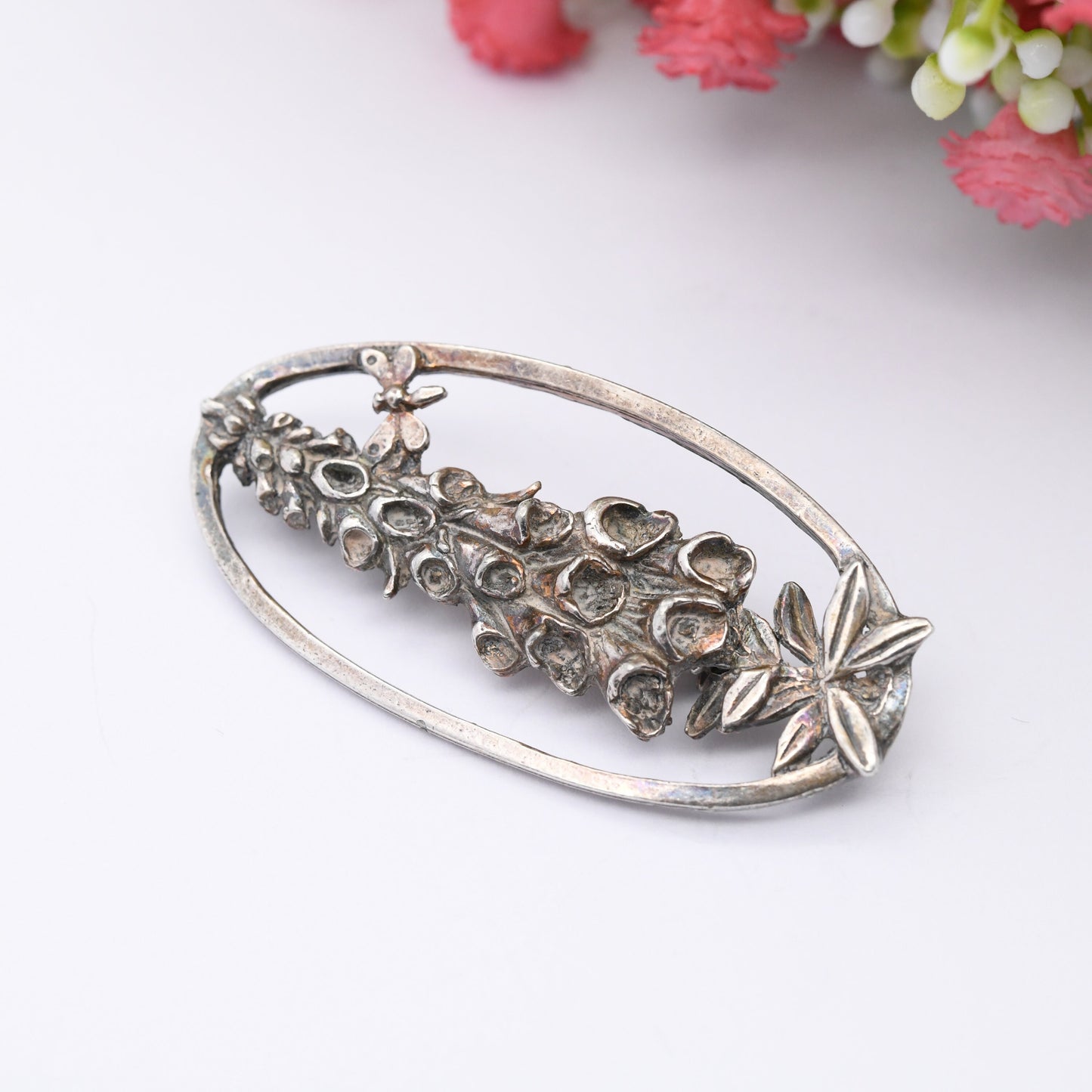 Vintage MASJ Pewter Flower Brooch 1990s - Art Nouveau Style Flower | Openwork Lily Brooch | Silver Tone | Maureen Ann Story-Jones