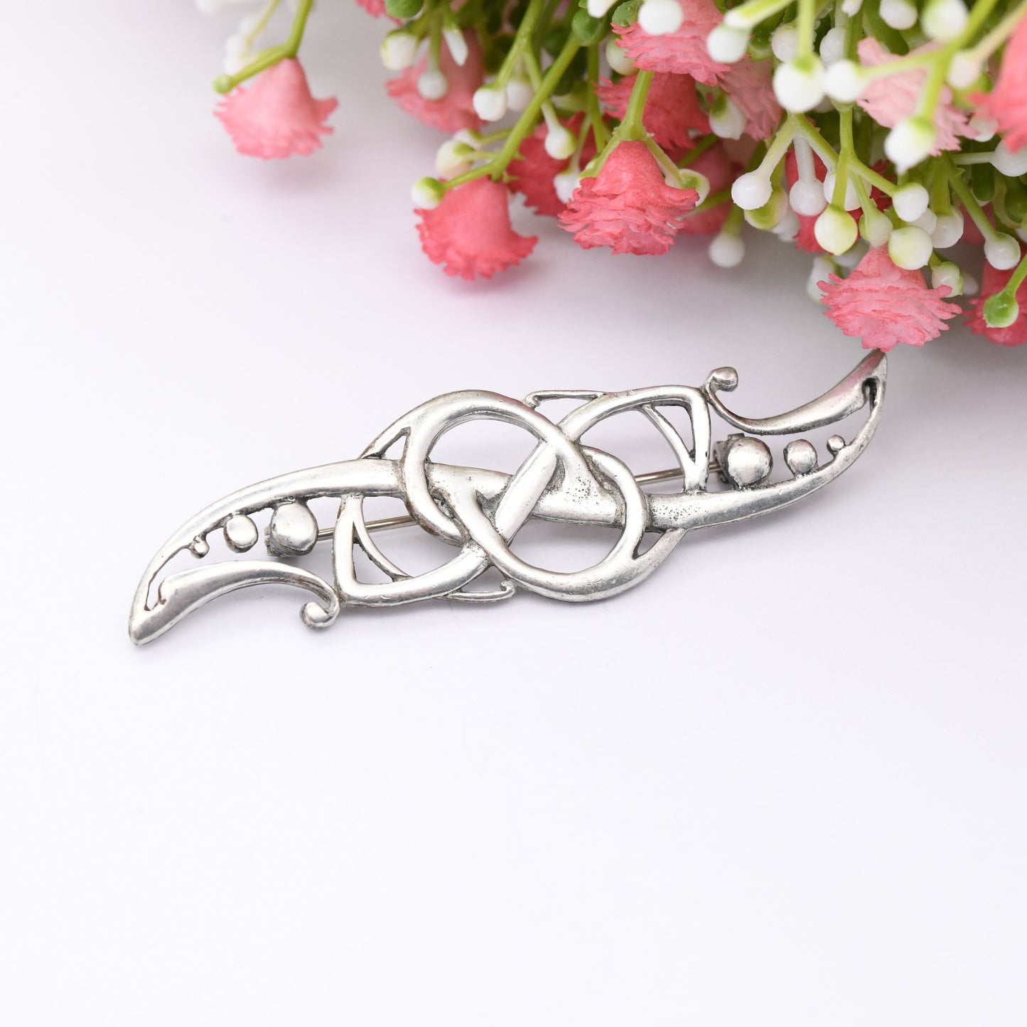 Vintage Pewter Celtic Brooch - Modernist Openwork Brooch | Silver Tone | Signed Designer