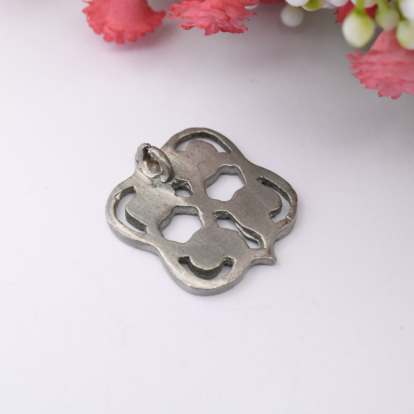 Vintage Pewter Celtic Cross Pendant - Quatrefoil Celtic Knot Design Twisted