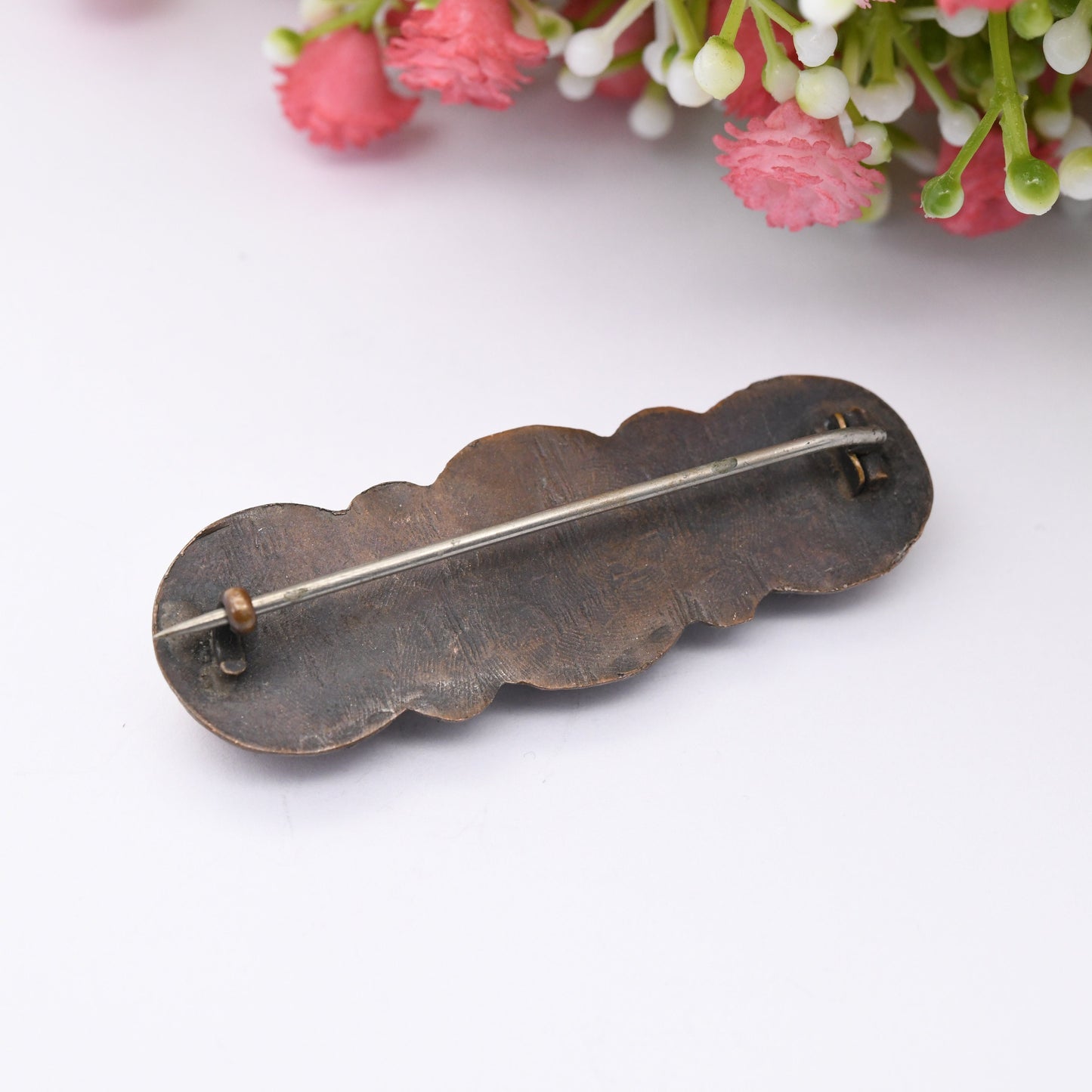 Antique Victorian Operculum Brooch - Copper Metal Victorian Jewellery | Three Stone Brooch