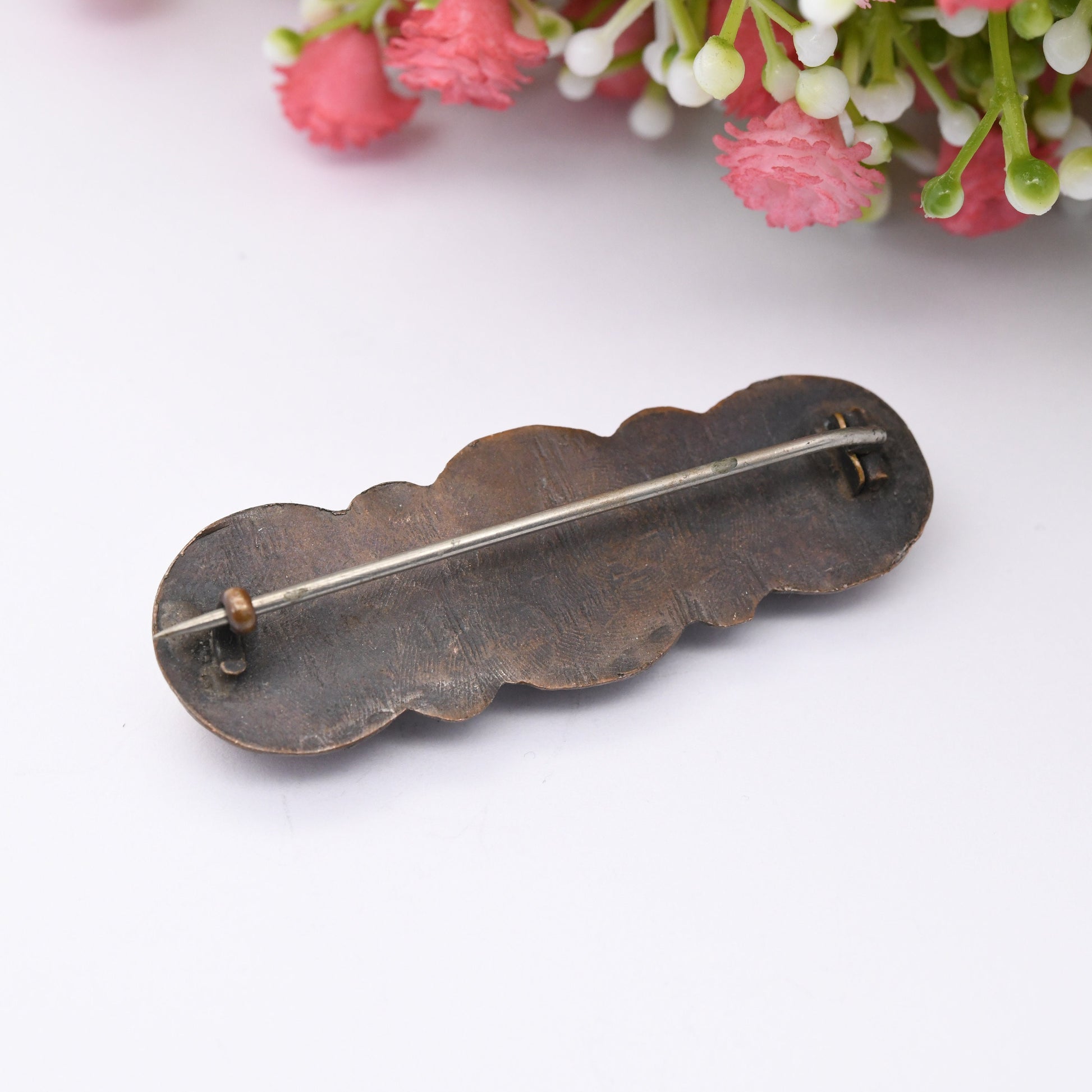 Antique Victorian Operculum Brooch - Copper Metal Victorian Jewellery | Three Stone Brooch