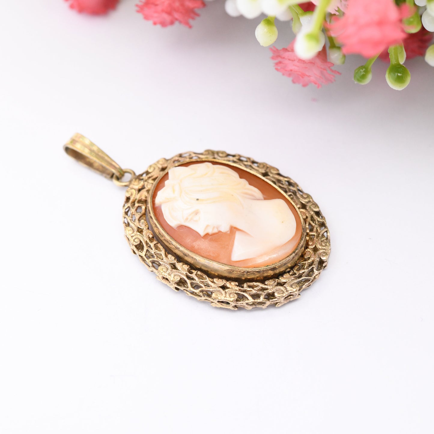 Vintage Kollmar Jourdan Ornate Cameo Pendant - Gold Plated KJ | Pretty Antique Style Necklace