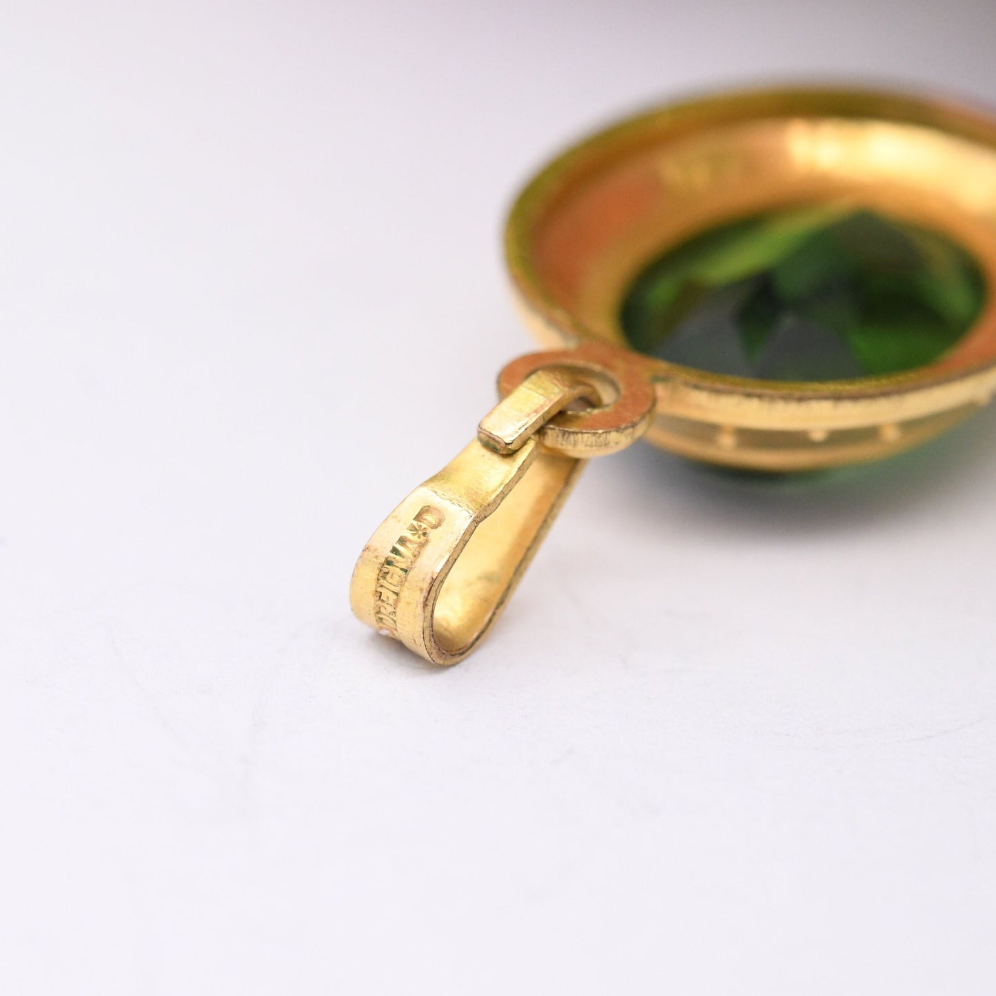 Vintage Andreas Daub Rolled Gold Pendant A*D - Mid-Century Large Green Paste Stone | German Designer