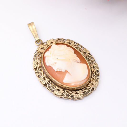 Vintage Kollmar Jourdan Ornate Cameo Pendant - Gold Plated KJ | Pretty Antique Style Necklace