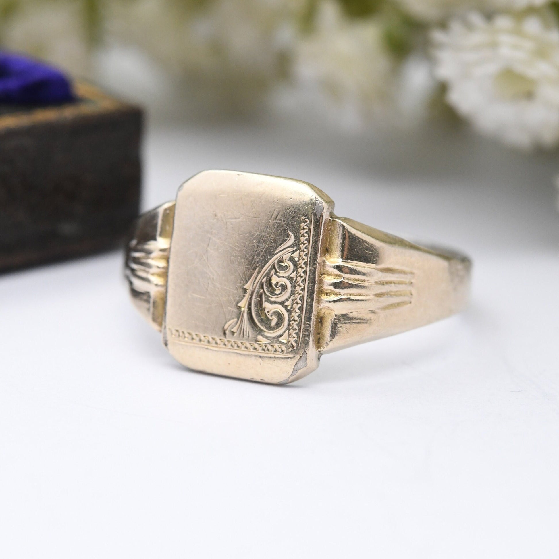 Vintage 9ct Gold Plated Sterling Silver Signet Ring J.H.W - Large Men's Signet | Gift for Him | 9ct on Silver | UK Size - Y | US Size - 12