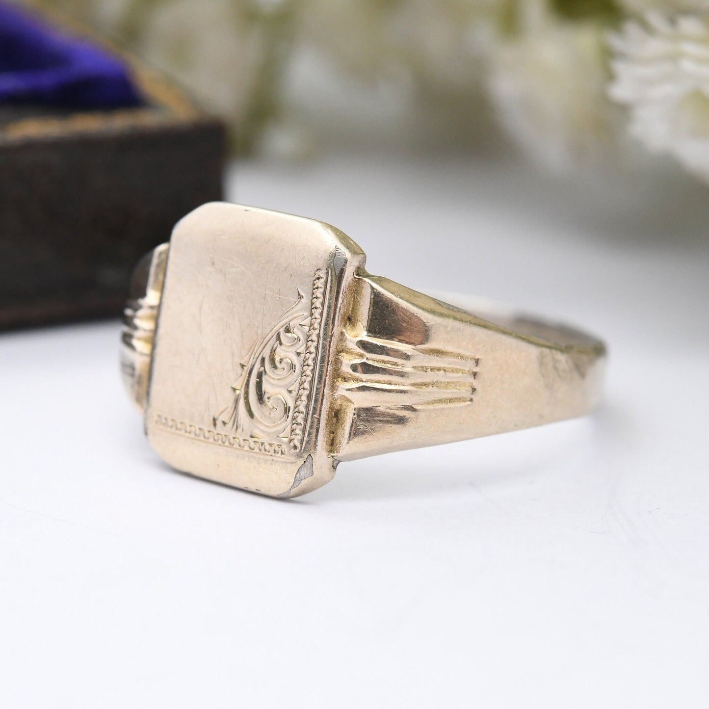 Vintage 9ct Gold Plated Sterling Silver Signet Ring J.H.W - Large Men's Signet | Gift for Him | 9ct on Silver | UK Size - Y | US Size - 12