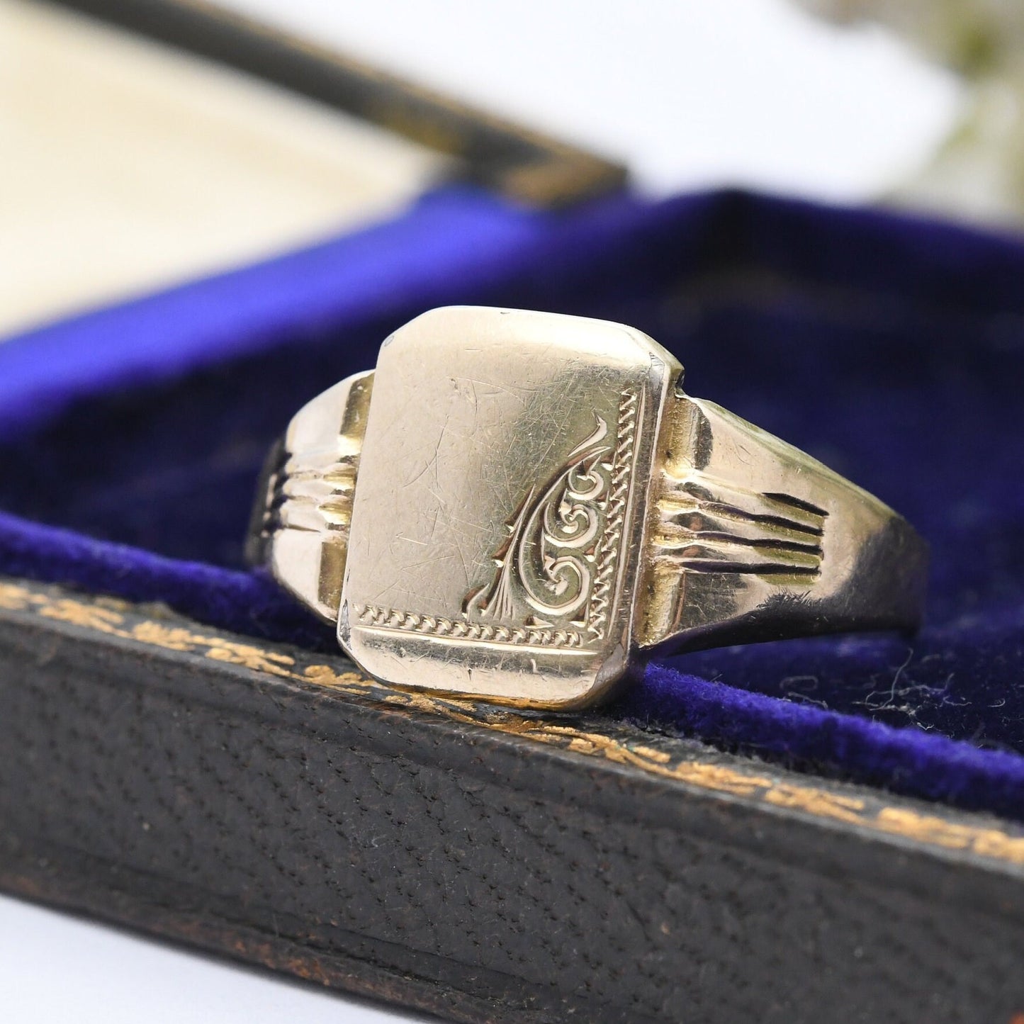 Vintage 9ct Gold Plated Sterling Silver Signet Ring J.H.W - Large Men's Signet | Gift for Him | 9ct on Silver | UK Size - Y | US Size - 12