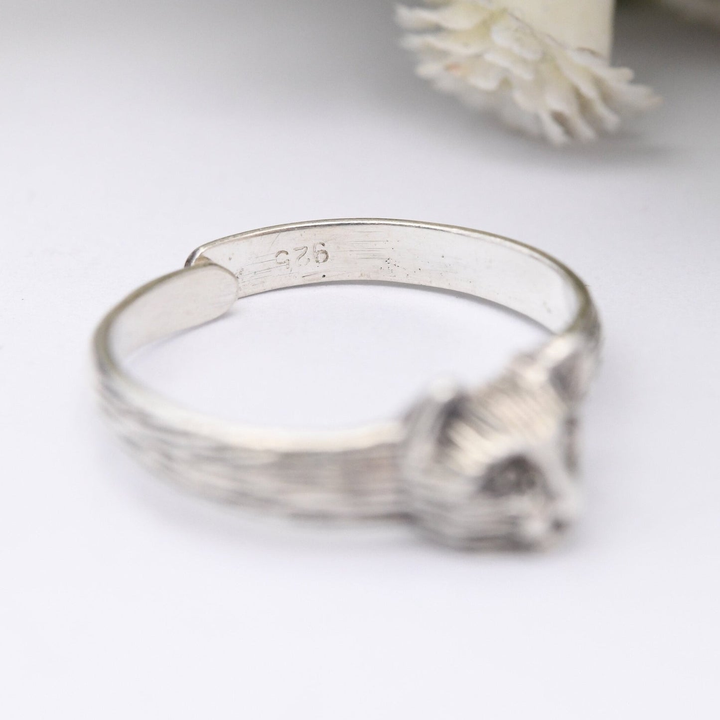 Vintage Sterling Silver Cat Face Ring - Novelty Animal Jewellery | Adjustable Size UK Size - N | US Size - 6 3/4