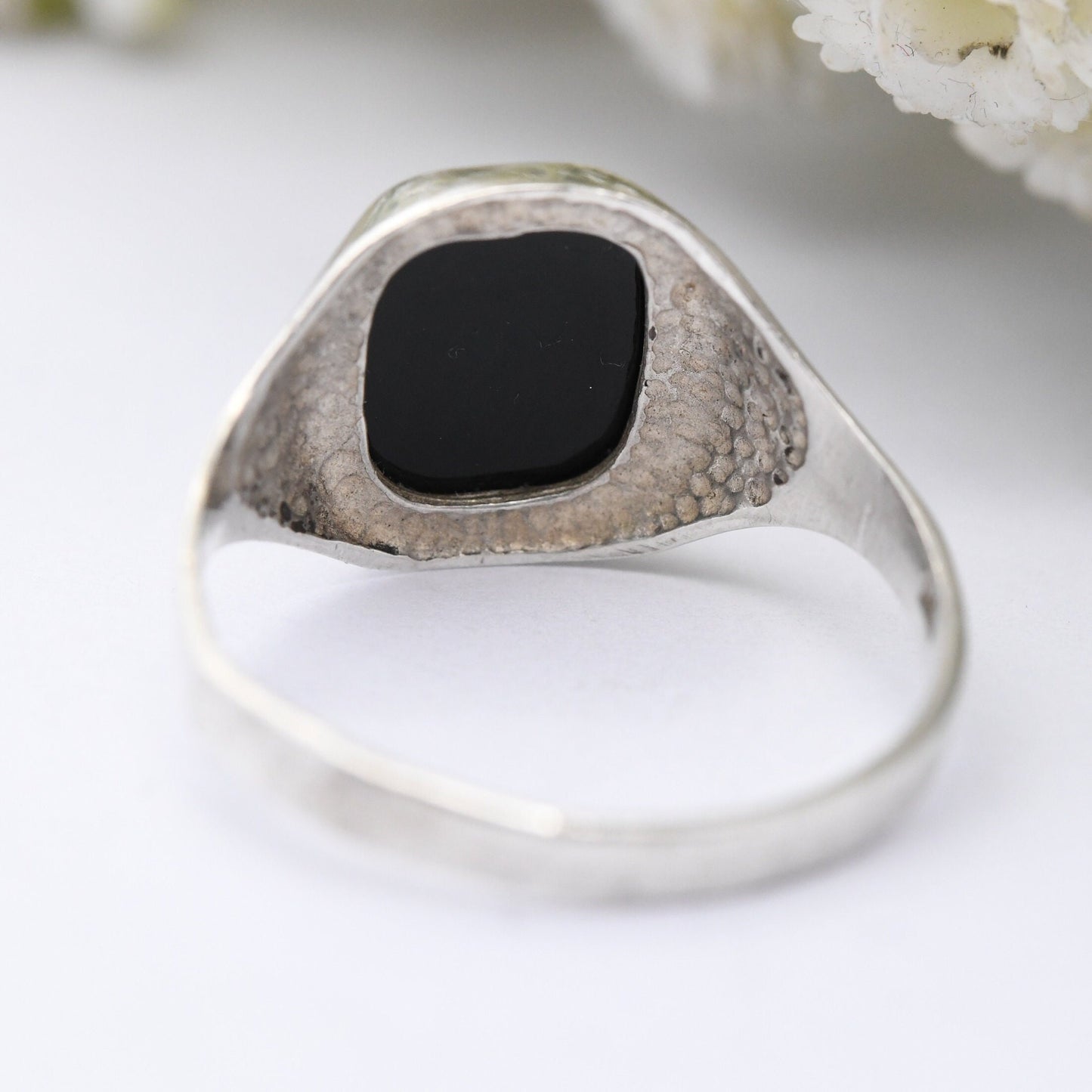 Vintage Sterling Silver Onyx Signet Ring - Black Gemstone Unisex Jewellery | UK Size - Q | US Size - 8