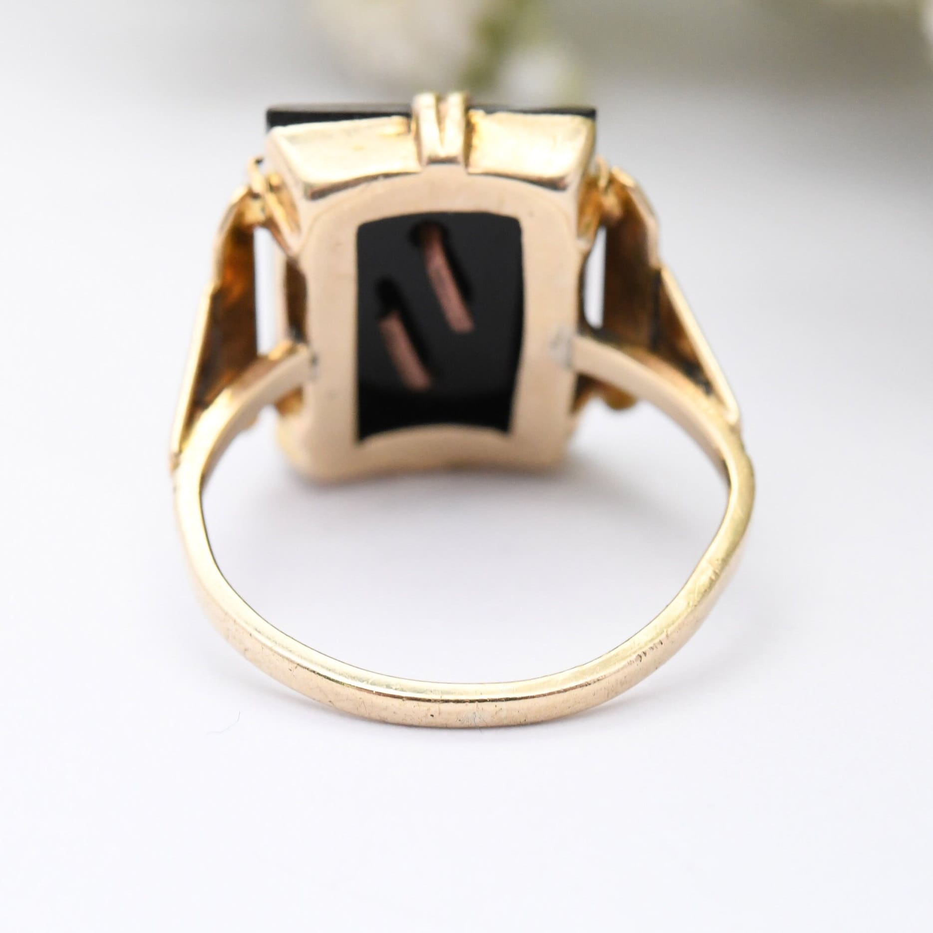 Vintage 9ct Gold Onyx Monogram Ring Letter C - Gold and Black Signet Ring | UK Size - L | US Size - 5 3/4