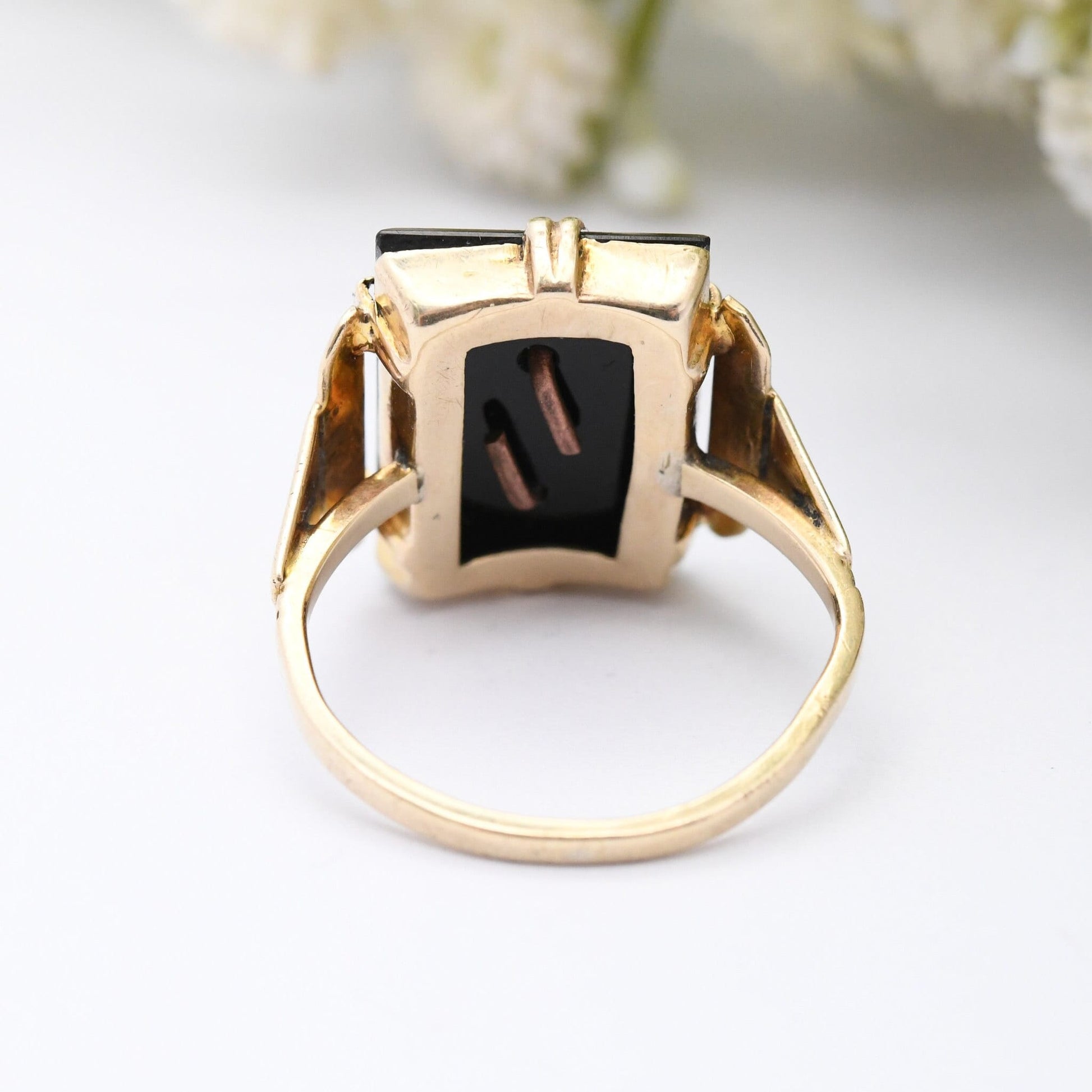 Vintage 9ct Gold Onyx Monogram Ring Letter C - Gold and Black Signet Ring | UK Size - L | US Size - 5 3/4