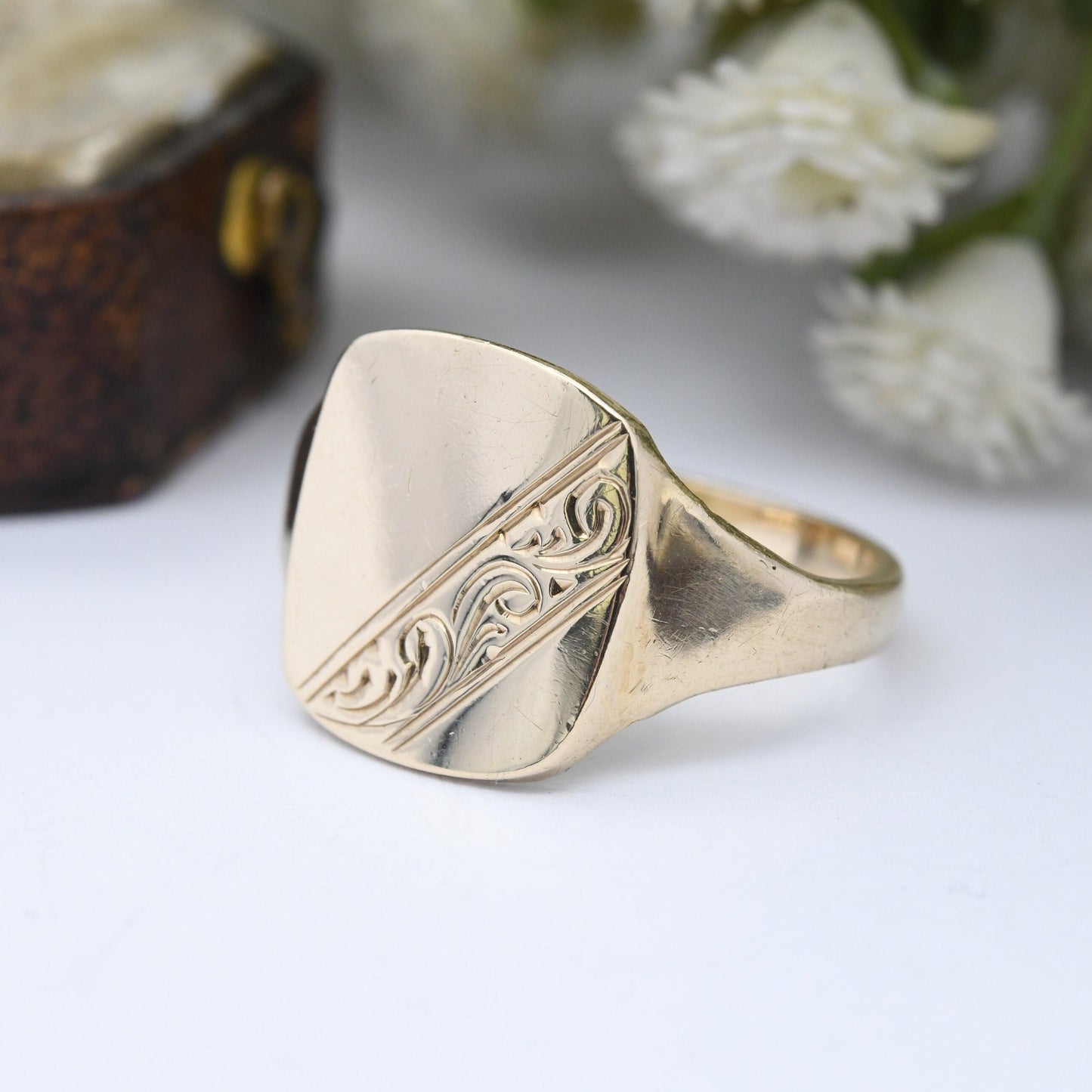 Vintage 9ct Gold Signet Ring 1991 - Large Gold Ring | Blank for Engraving | Gift for Him | UK Size - Q 1/2 | US Size - 8 1/2