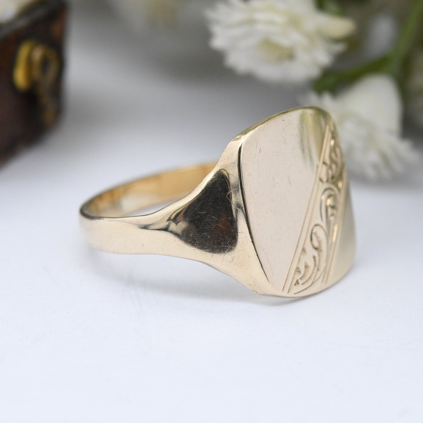 Vintage 9ct Gold Signet Ring 1991 - Large Gold Ring | Blank for Engraving | Gift for Him | UK Size - Q 1/2 | US Size - 8 1/2