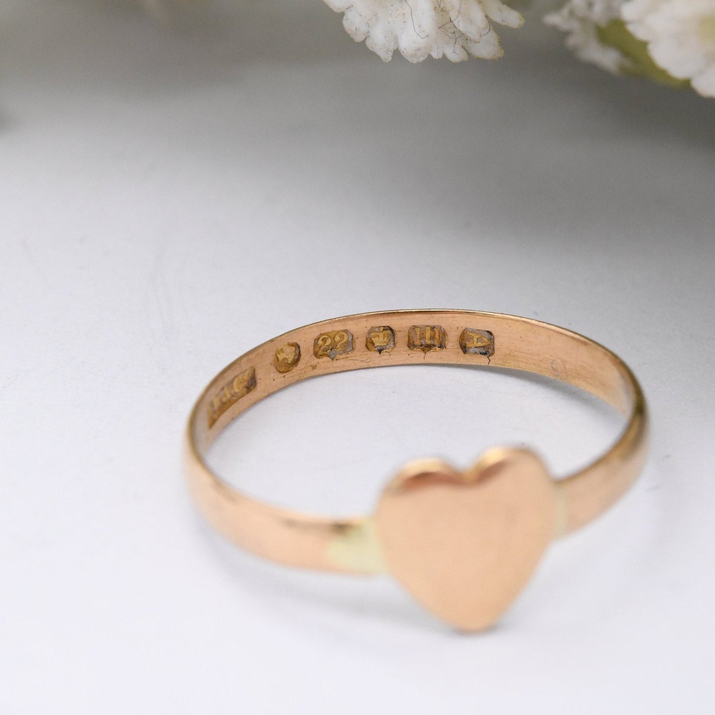 Antique Victorian 22ct Gold Heart Band Ring 1868 - Unusual Love Heart Wedding Ring | UK Size - Q | US Size - 8