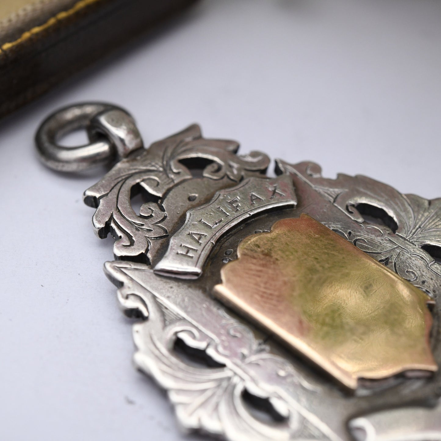 Antique Halifax Sterling Silver Watch Fob Pendant 1890 by Edward Durban D&Co - with 14ct Gold Shield Front | Large Victorian Silver Pendant