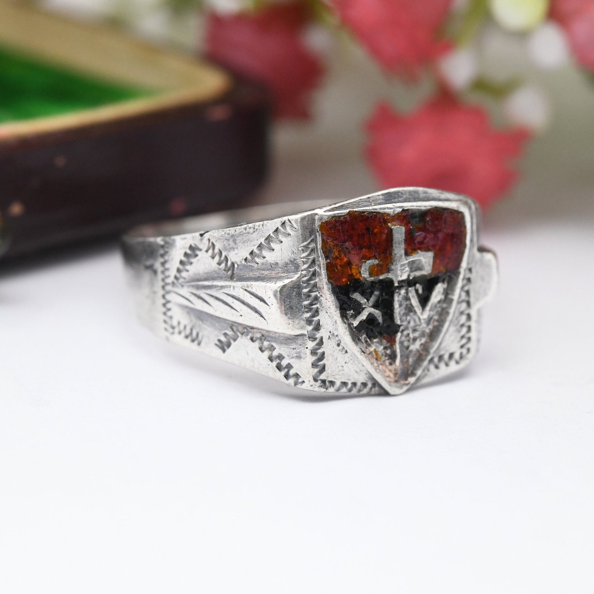 Vintage WWII Fourteenth Army Sterling Silver Enamel Ring - Forgotten Army British Commonwealth | Large UK Size V 1/2 | US Size 10 3/4