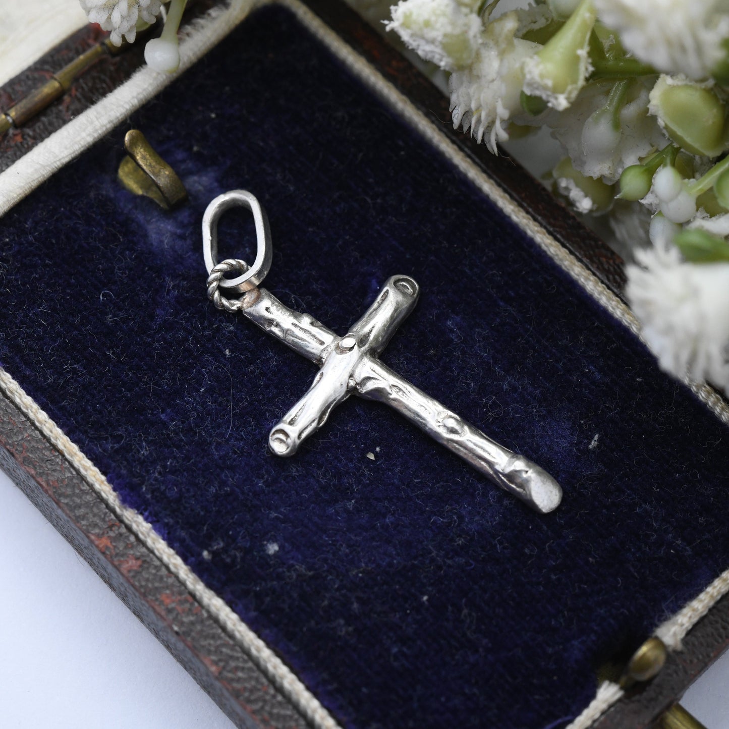 Vintage Silver Wooden Cross - Mid-Century Minimalist Christian Cross