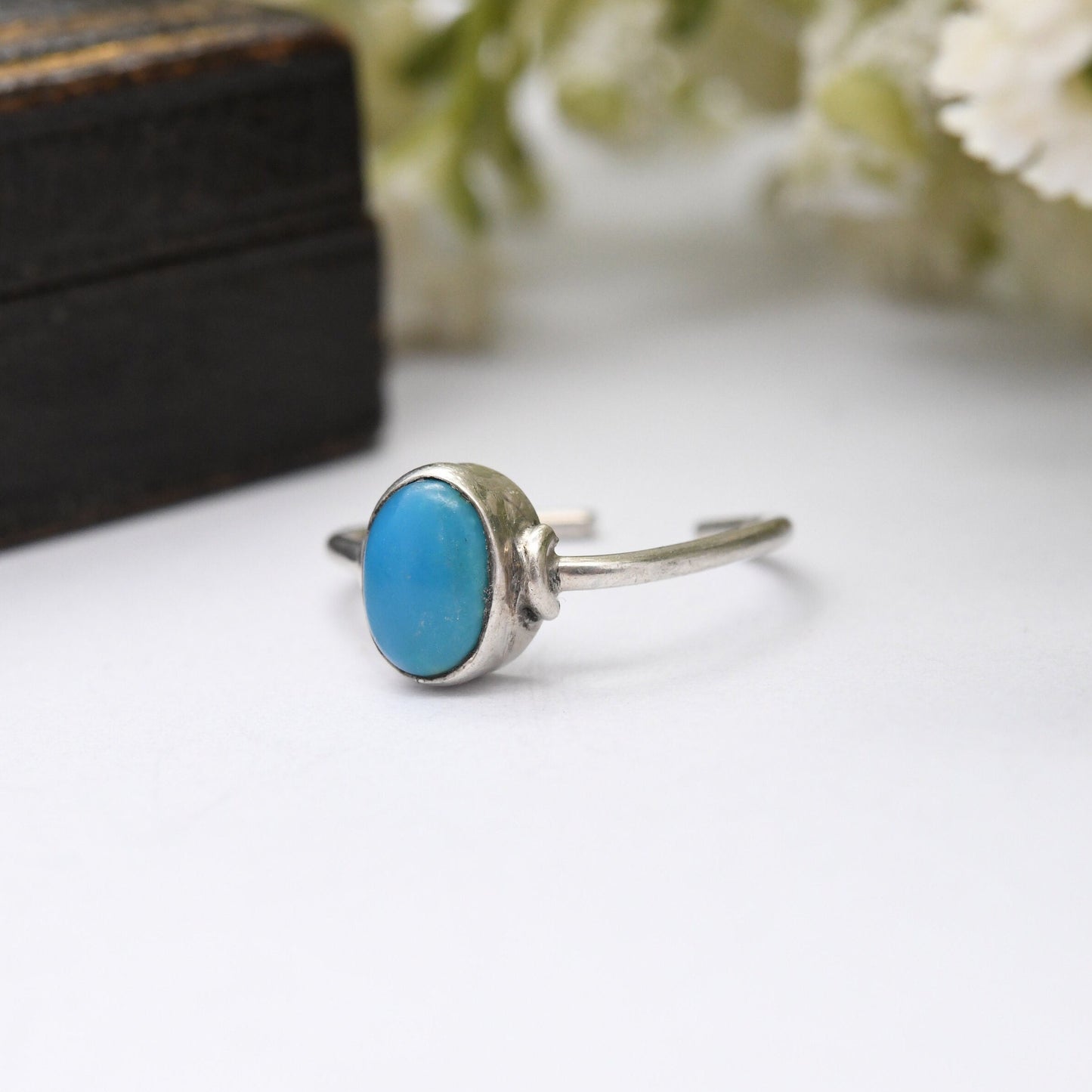 Vintage Sterling Silver Turquoise Ring Adjustable - Minimal Silver Jewellery | Small Size Toe Ring | UK Size - H | US Size - 3 3/4