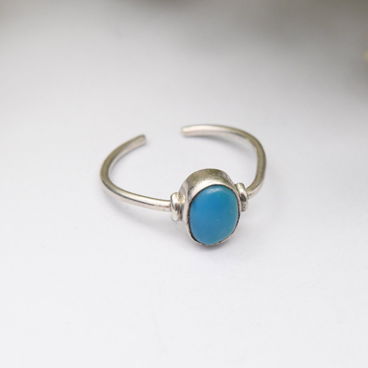 Vintage Sterling Silver Turquoise Ring Adjustable - Minimal Silver Jewellery | Small Size Toe Ring | UK Size - H | US Size - 3 3/4