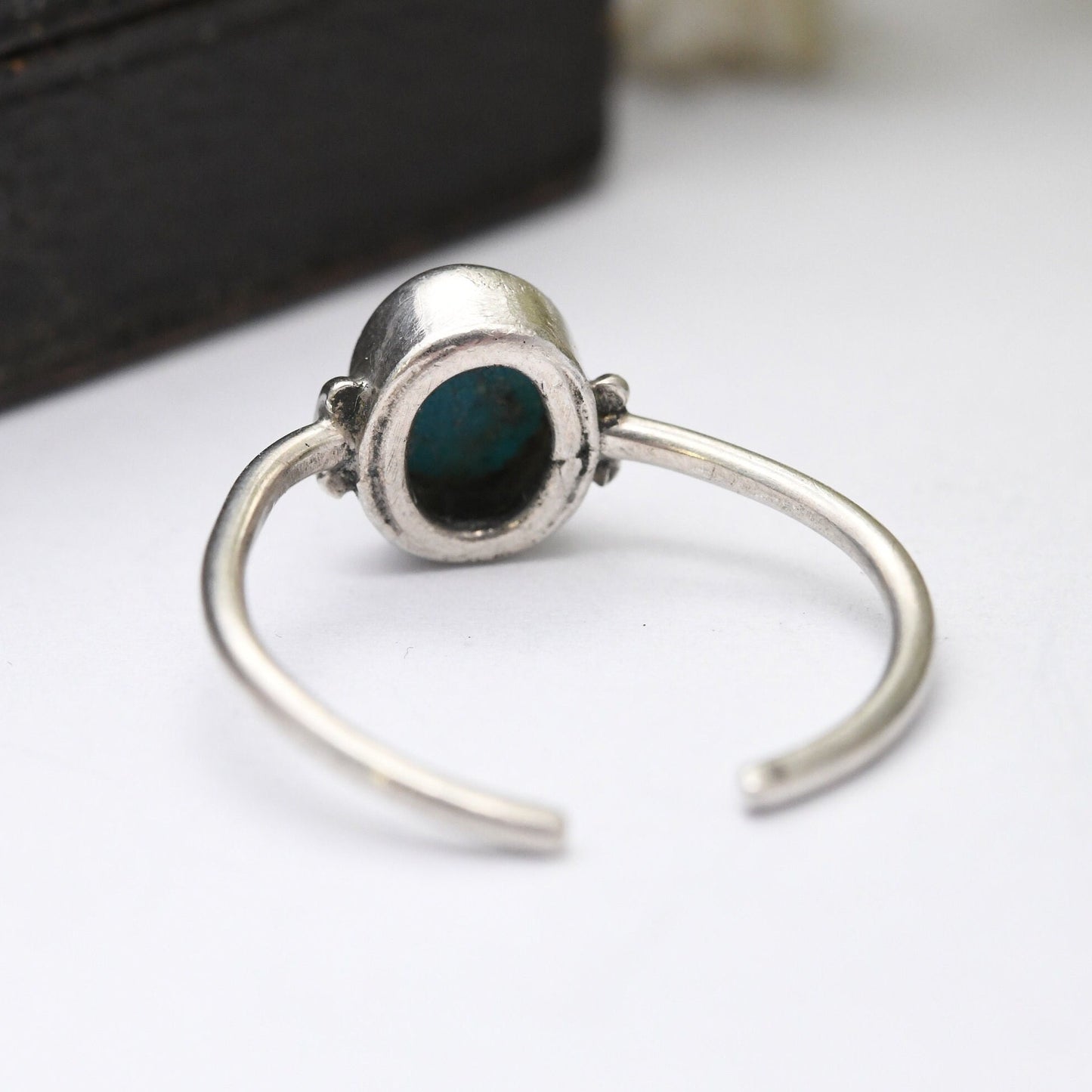 Vintage Sterling Silver Turquoise Ring Adjustable - Minimal Silver Jewellery | Small Size Toe Ring | UK Size - H | US Size - 3 3/4