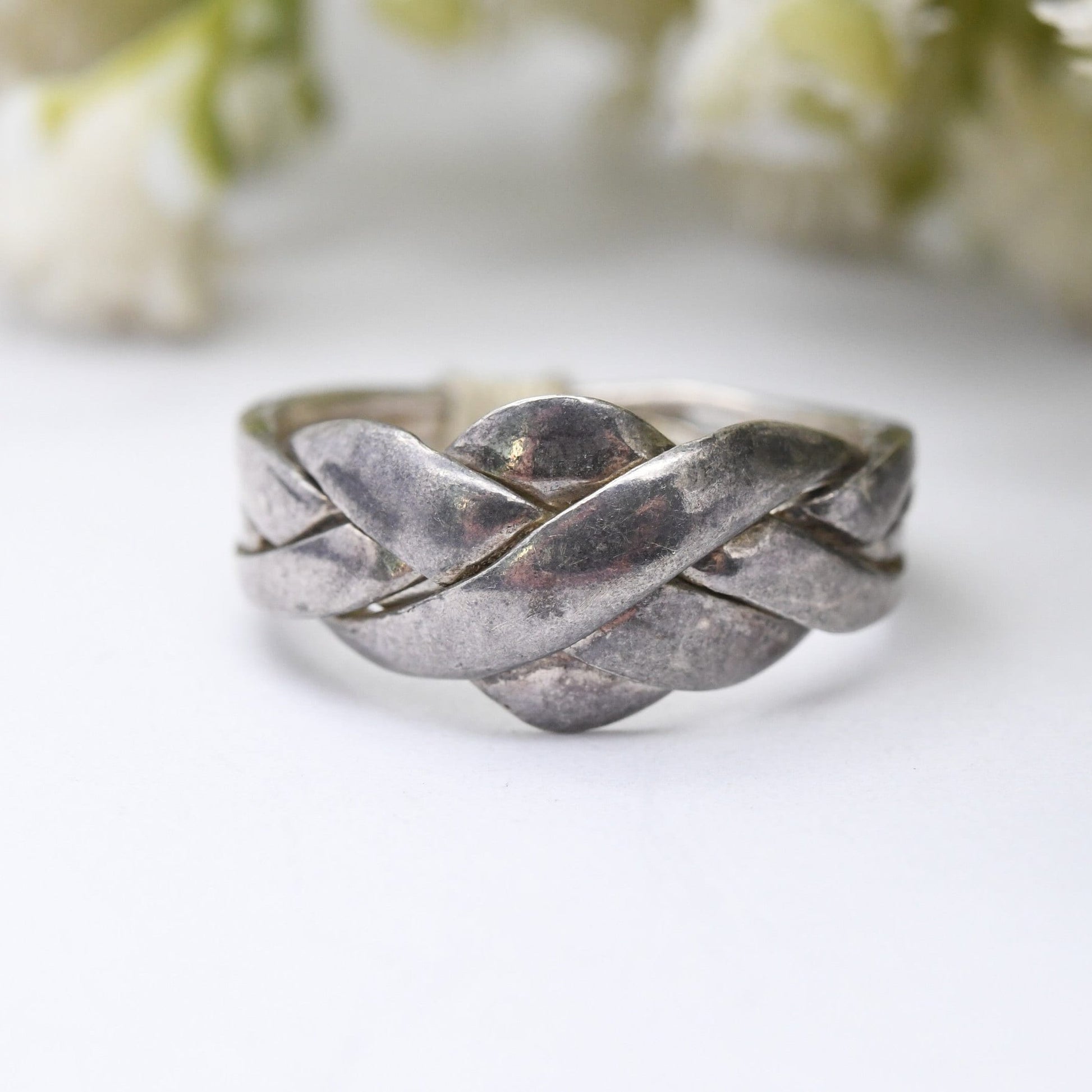 Vintage Sterling Silver Puzzle Ring - Four Band Puzzle Crossed Band | UK Size - N 1/2 | US Size - 6 3/4