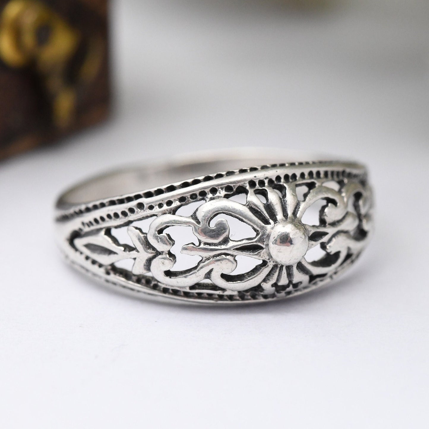 Vintage Sterling Silver Ornate Ring - Openwork Boule and Ball Design | UK Size - K 1/2 | US Size - 5 1/2