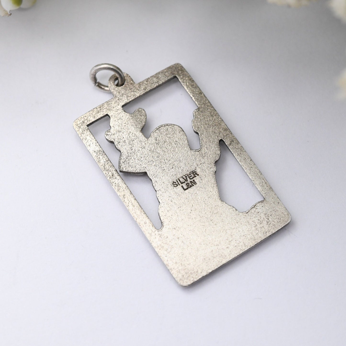 Vintage Sterling Silver St. Christopher Pendant - Openwork Cut Out Rectangle | Mid-Century