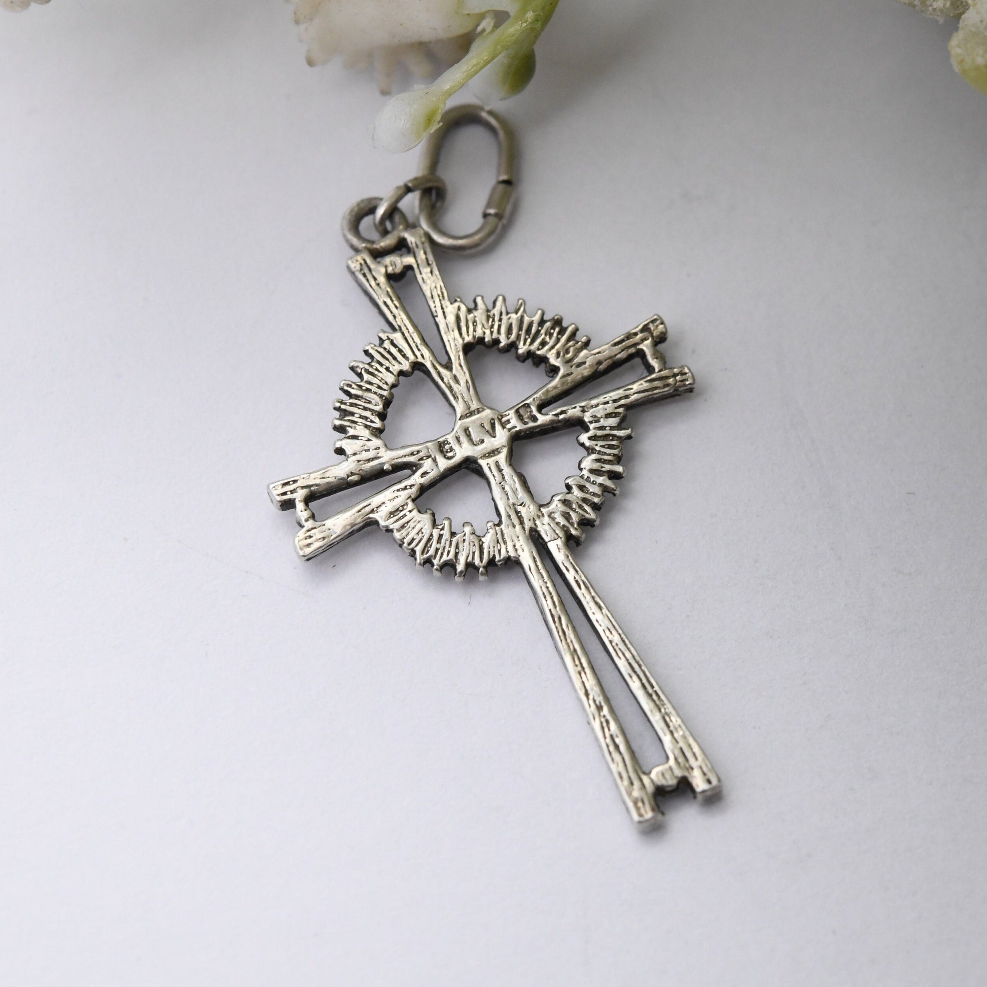 Vintage Sterling Silver Cross Pendant - Mid-Century Hooped Cross | Silver Christian Gift