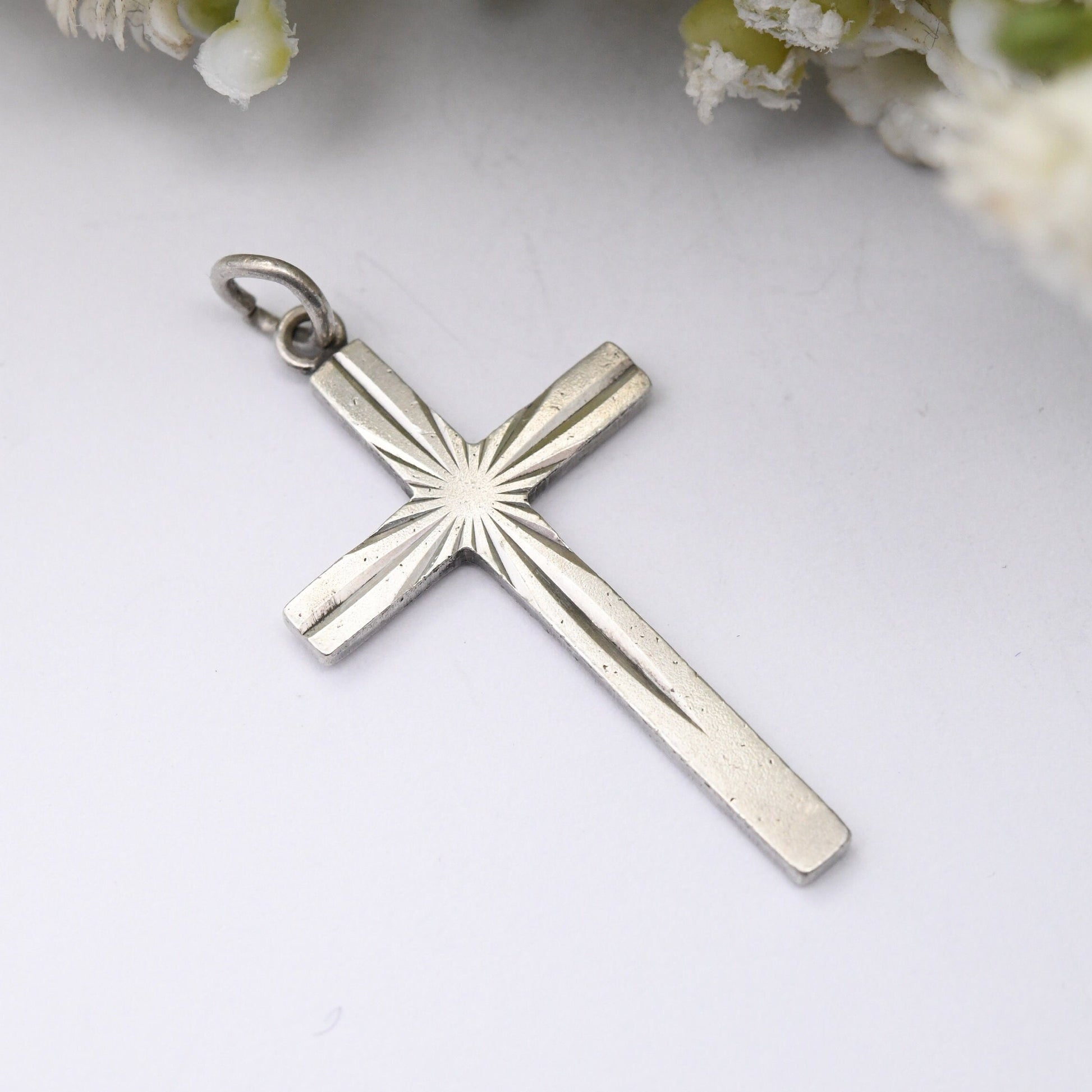 Vintage Sterling Silver Cross Pendant with Star Design