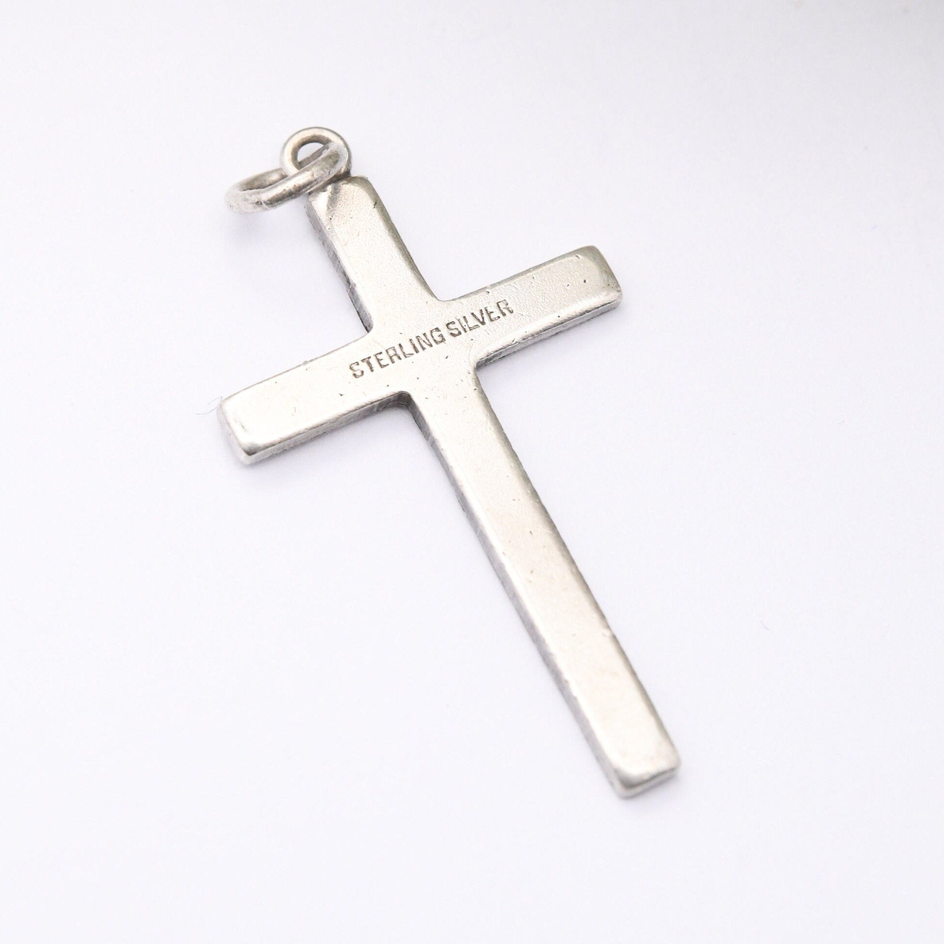 Vintage Sterling Silver Cross Pendant with Star Design