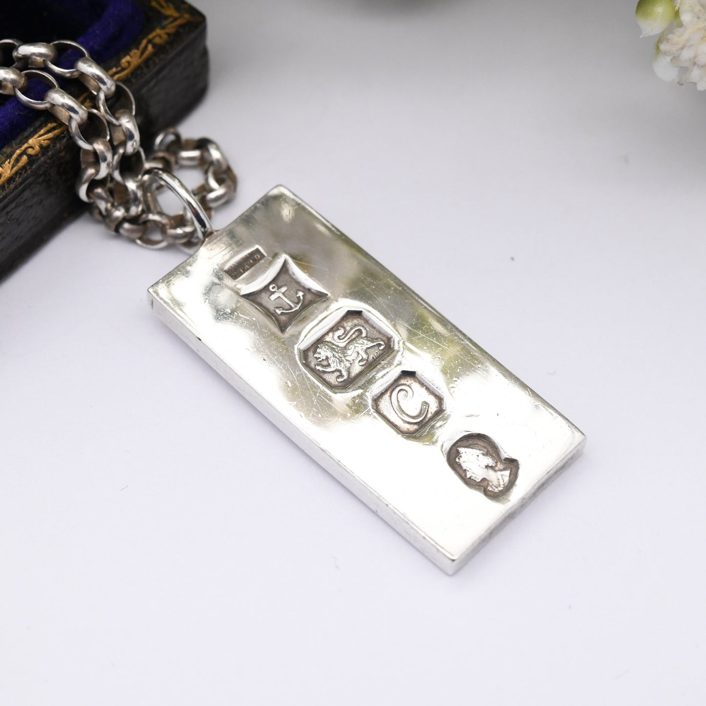 Vintage Sterling Silver Ingot Pendant 1977 with Queen Elizabeth II Silver Jubilee Stamp - Birmingham Hallmark | Mid-Century Necklace