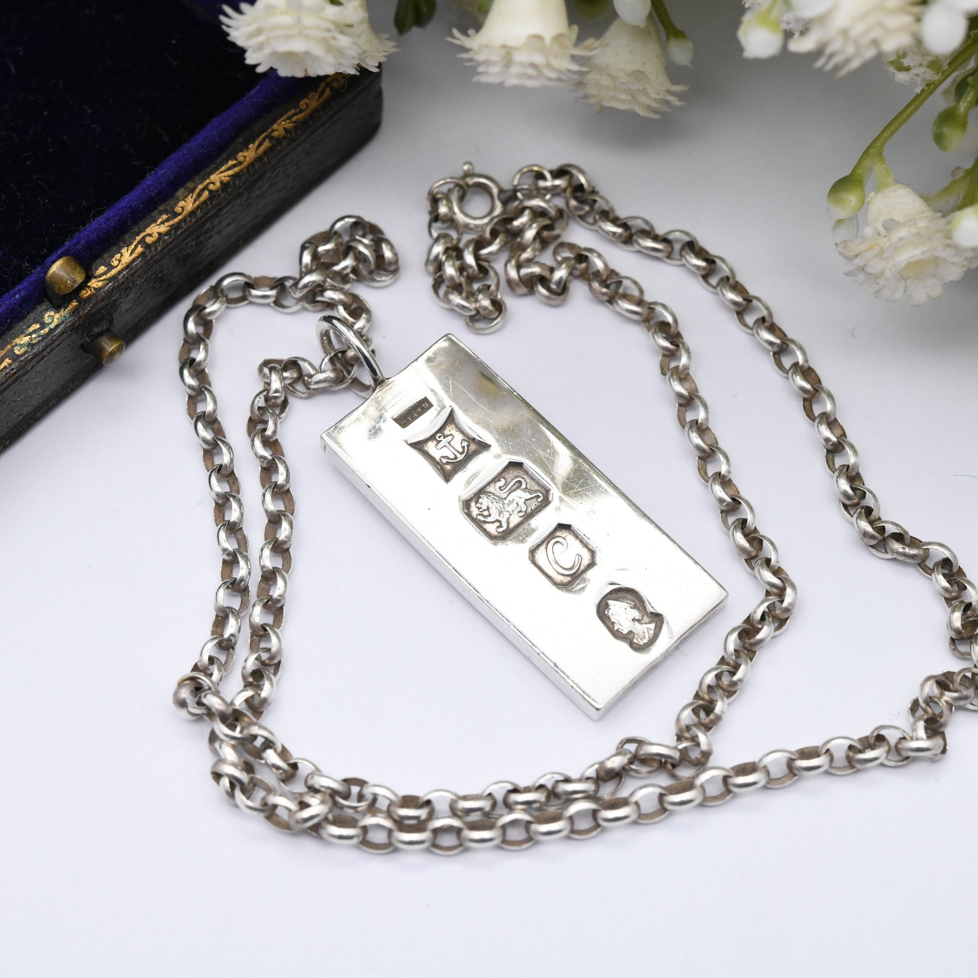 Vintage Sterling Silver Ingot Pendant 1977 with Queen Elizabeth II Silver Jubilee Stamp - Birmingham Hallmark | Mid-Century Necklace