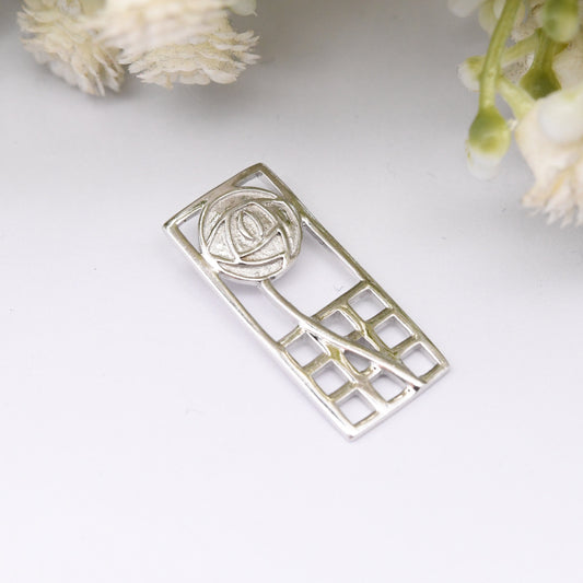 Vintage Sterling Silver Glasgow Rose Flower Openwork Pendant - Celtic Charles Rennie Mackintosh Style