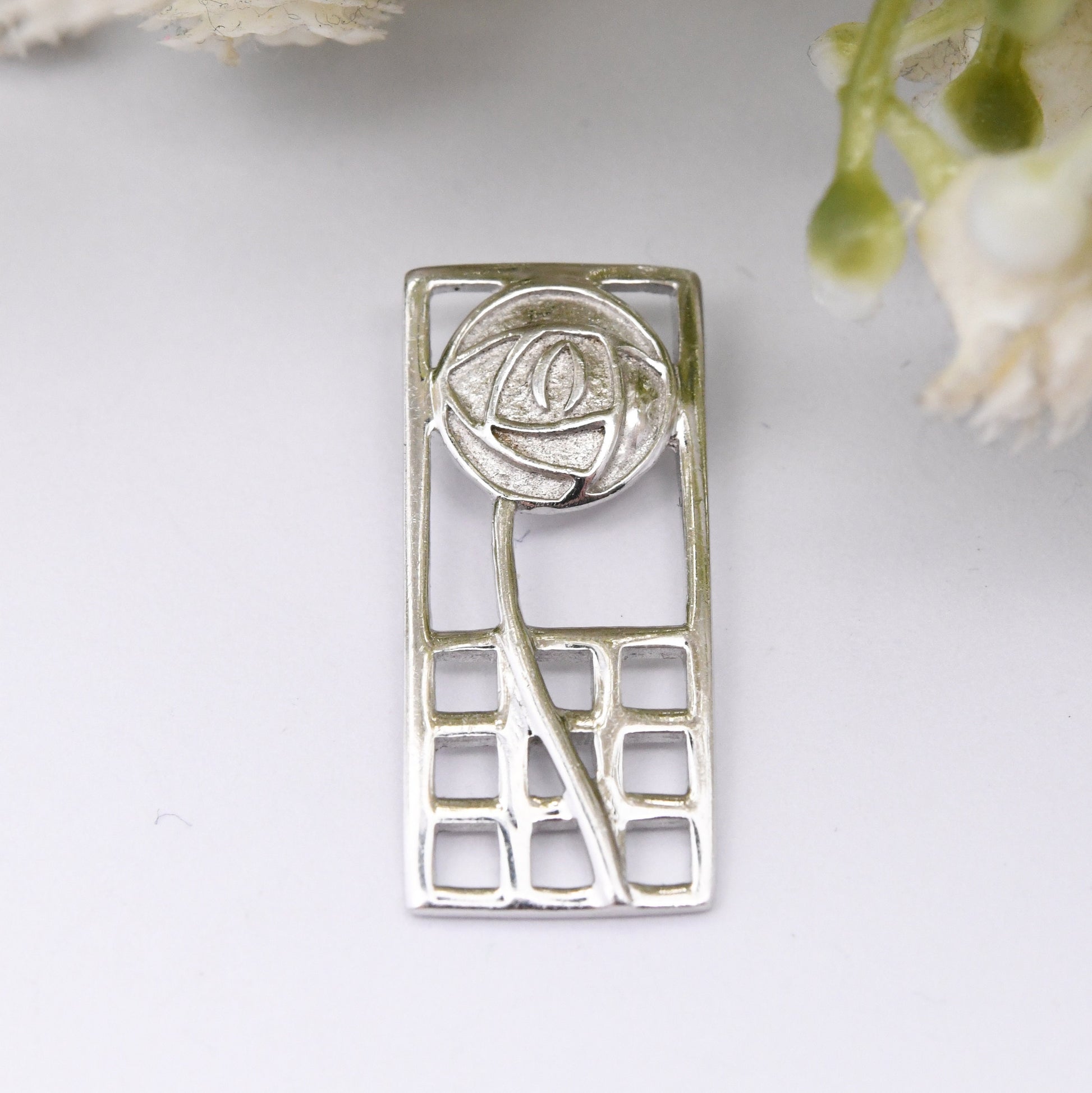 Vintage Sterling Silver Glasgow Rose Flower Openwork Pendant - Celtic Charles Rennie Mackintosh Style