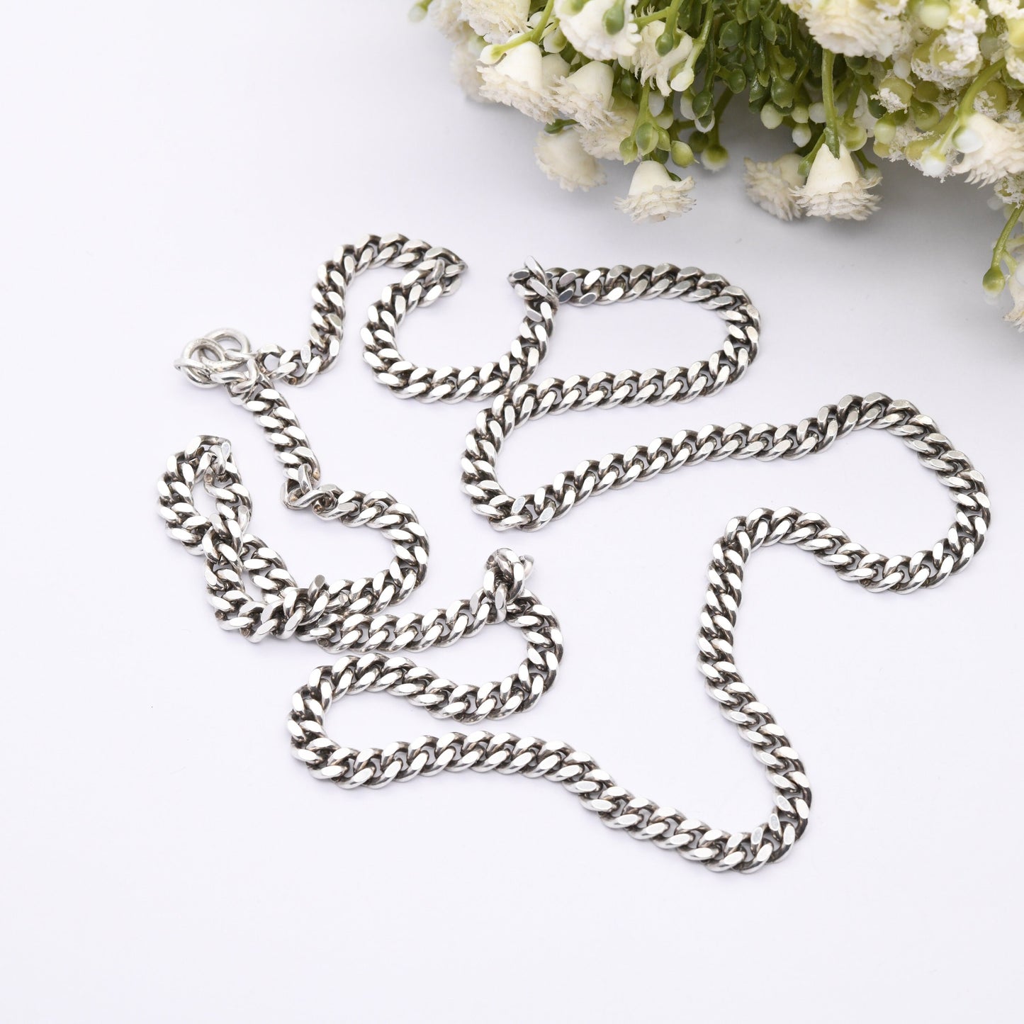 Vintage Sterling Silver Long Curb Link Chain Necklace - Y2K Flat Curb | Heavy Silver Necklace | 28" 71cm