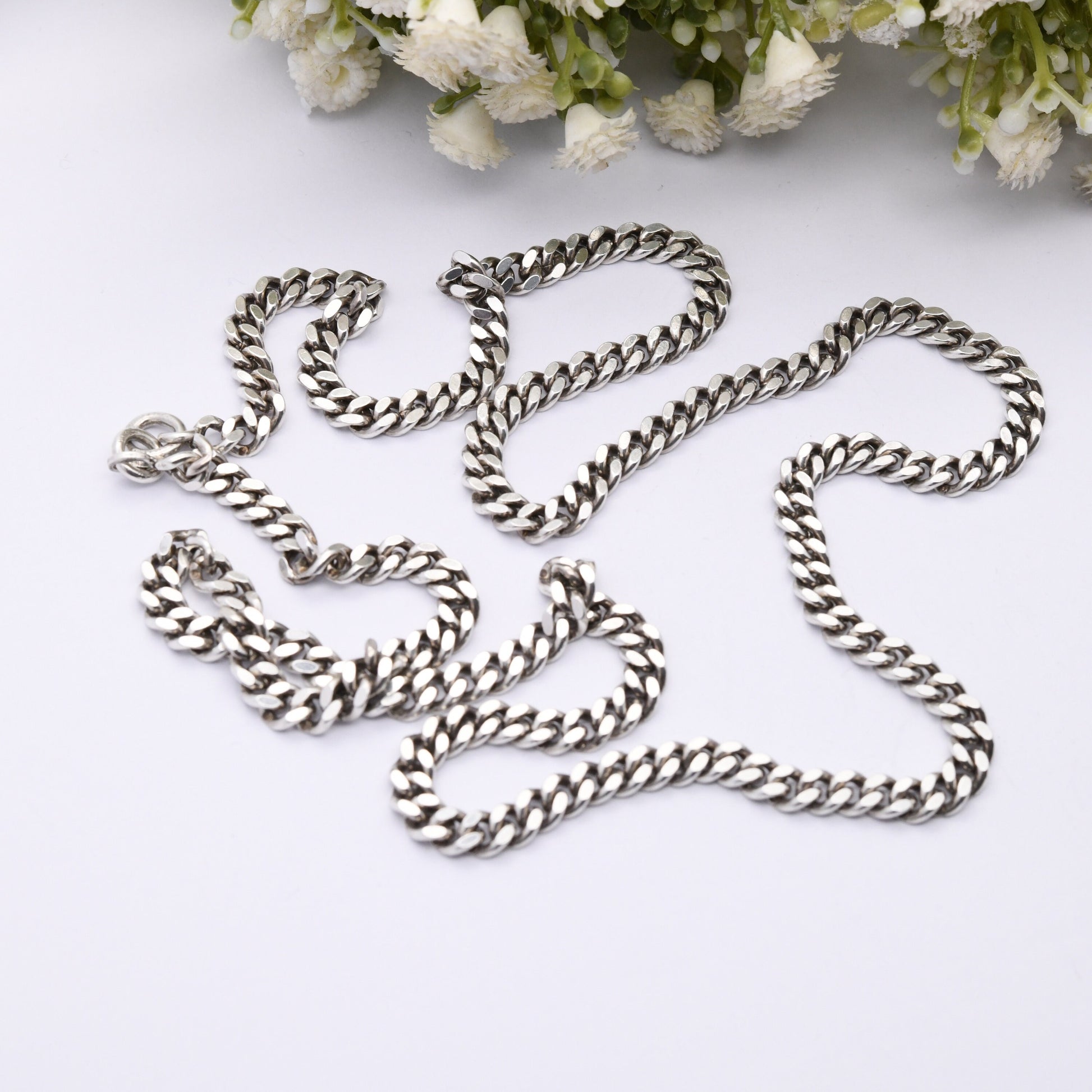 Vintage Sterling Silver Long Curb Link Chain Necklace - Y2K Flat Curb | Heavy Silver Necklace | 28" 71cm