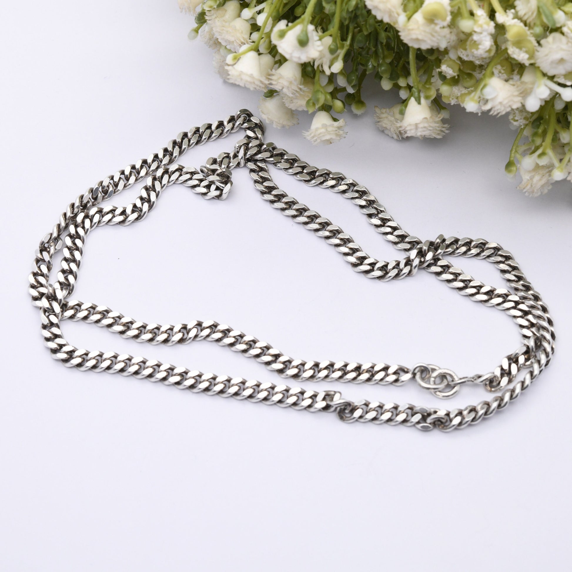 Vintage Sterling Silver Long Curb Link Chain Necklace - Y2K Flat Curb | Heavy Silver Necklace | 28" 71cm