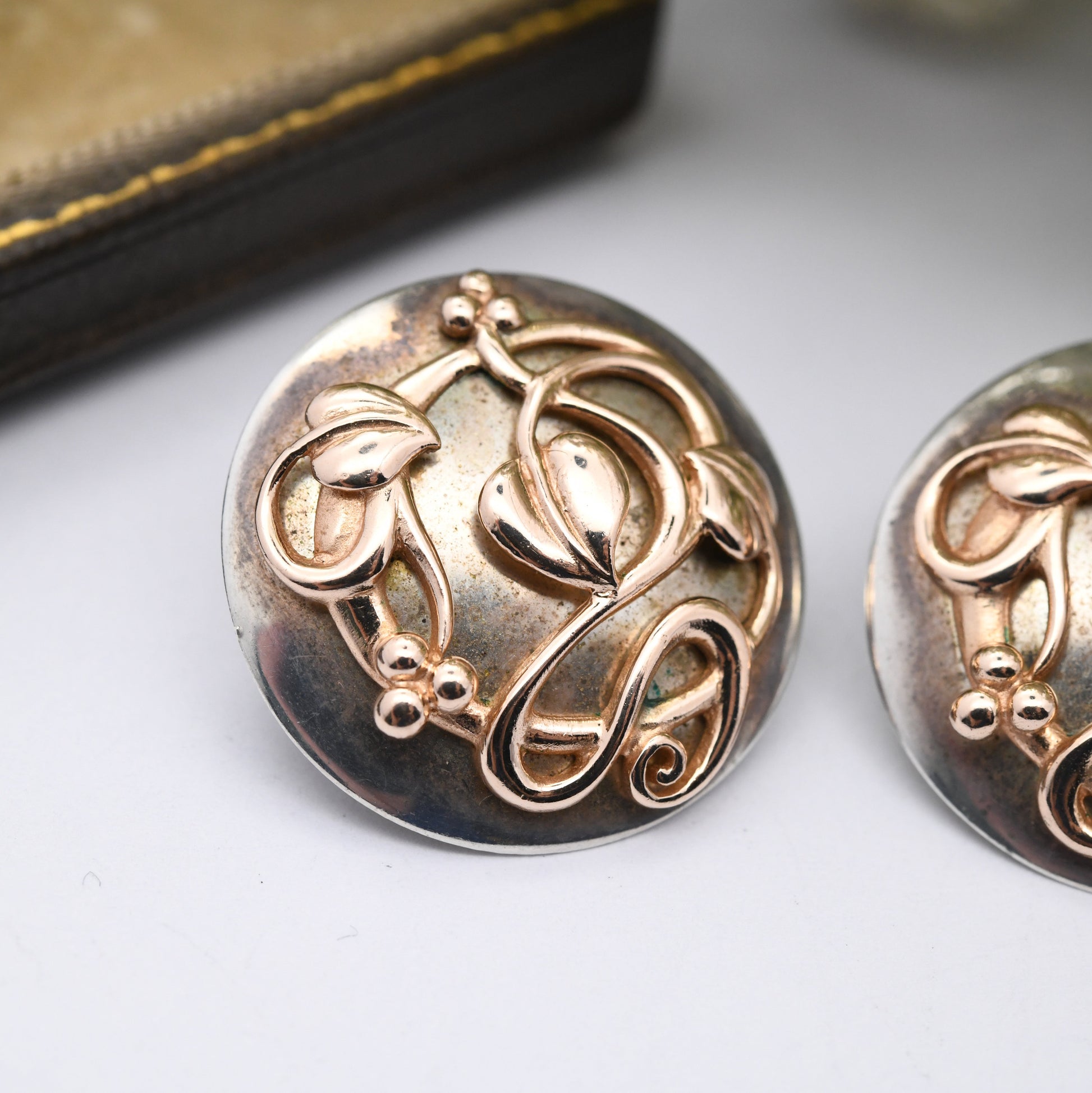 Vintage Welsh Gold and Sterling Silver Tree of Life Stud Earrings 1997 - Large Interwoven Celtic Twisted Plants