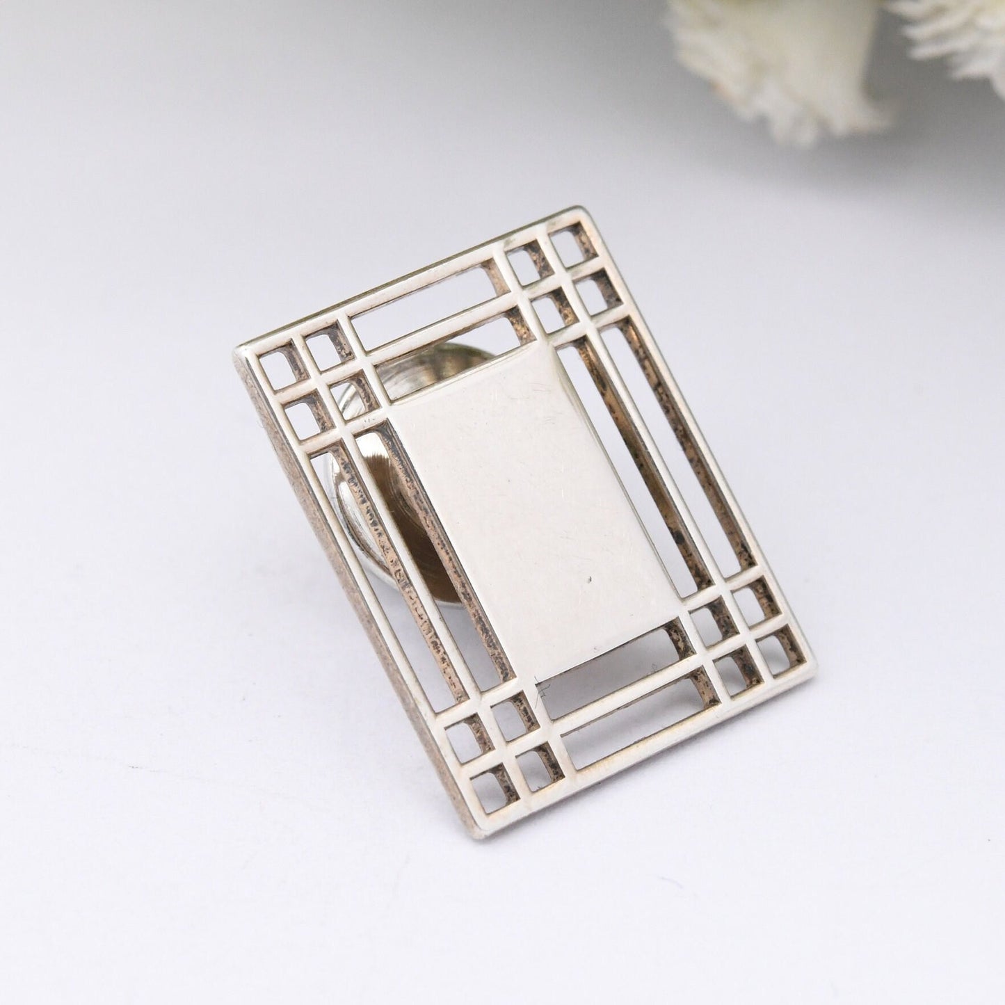 Vintage Sterling Silver Tie Pin Brooch Celtic Rectangle - Minimalist Openwork Design