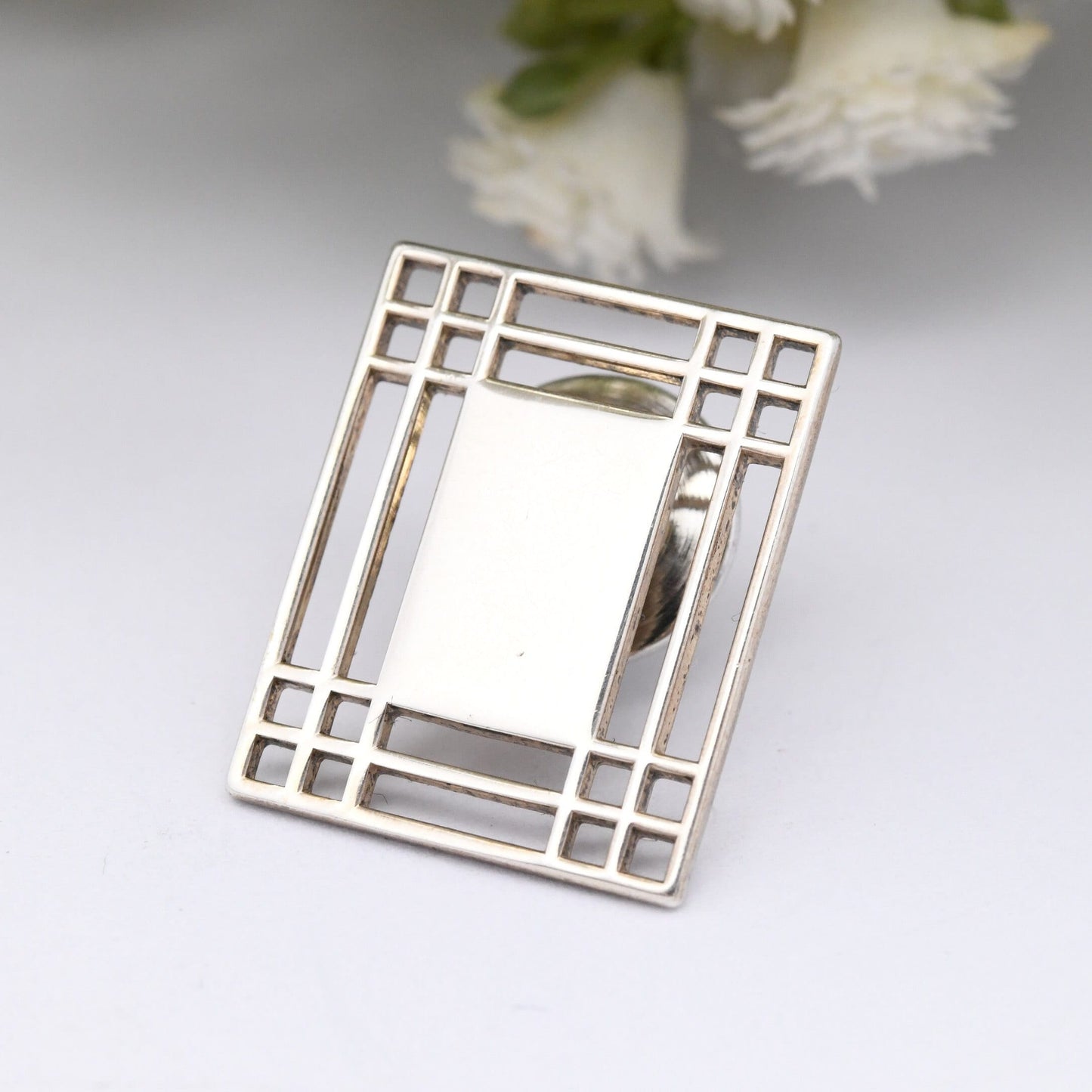 Vintage Sterling Silver Tie Pin Brooch Celtic Rectangle - Minimalist Openwork Design