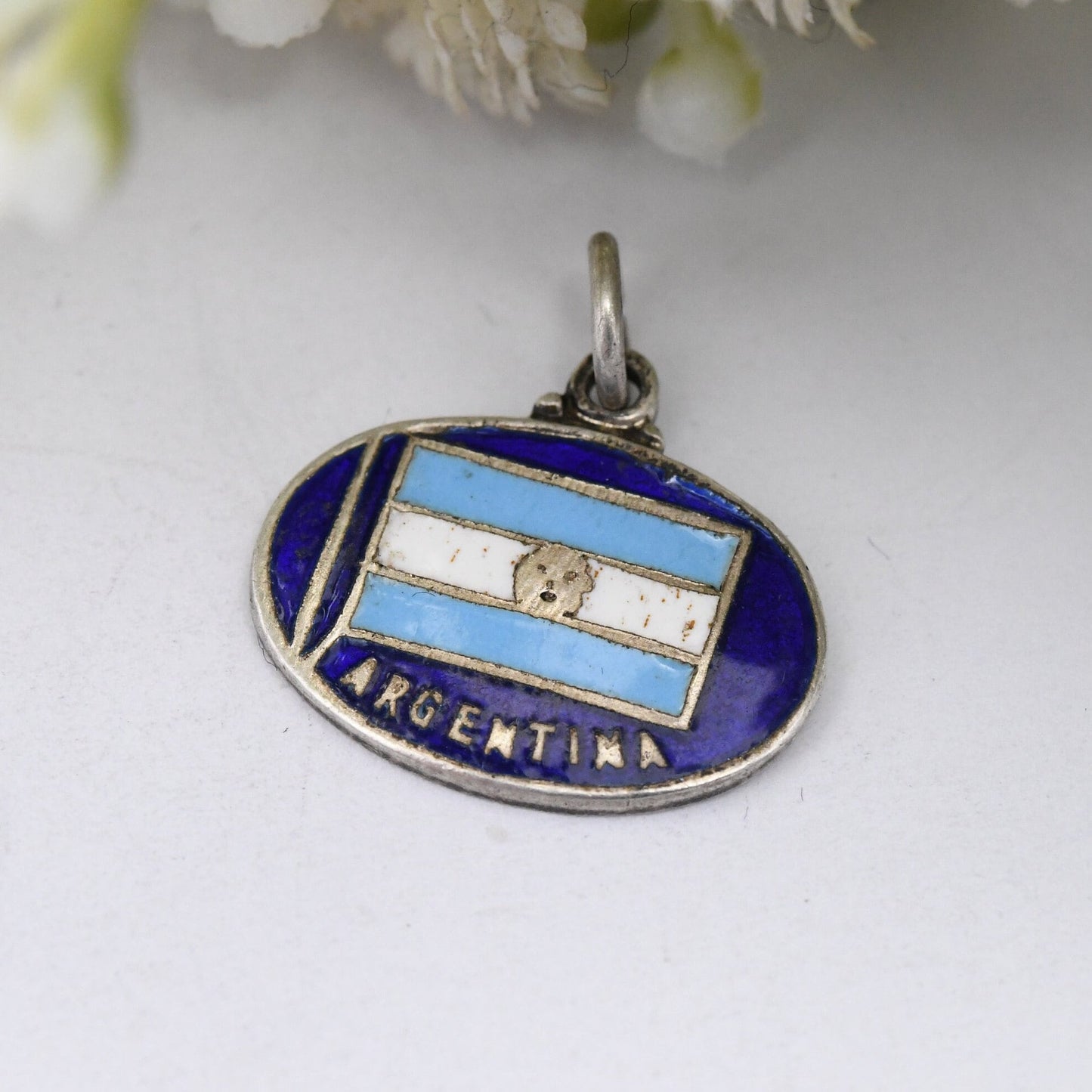 Vintage Sterling Silver Argentina Enamel Souvenir Charm Pendant - South America Flag Charm Bracelet Collection