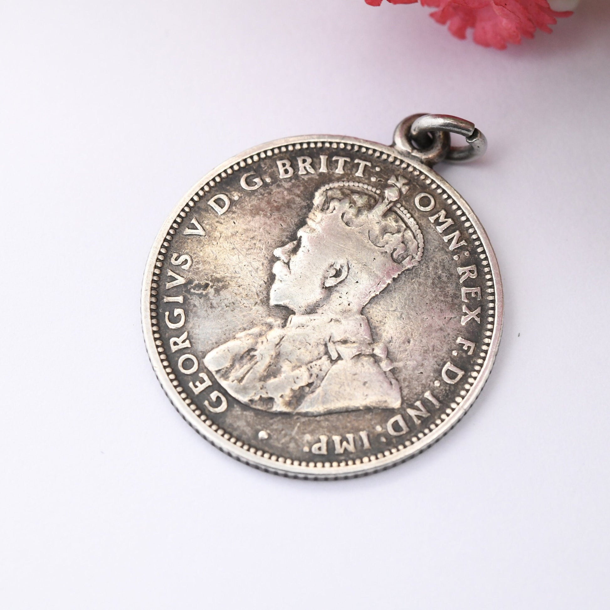 Antique Australia One Shilling George V 1911 Sterling Silver Coin Pendant - Silver Coin Jewellery