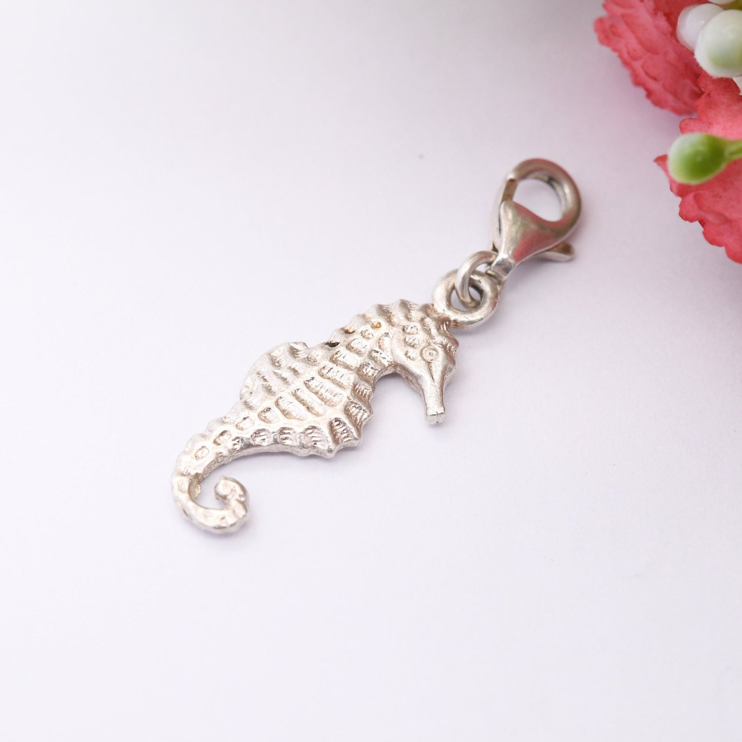 Sterling Silver Seahorse Charm with Lobster Clasp - Cute Sea Creature Pendant