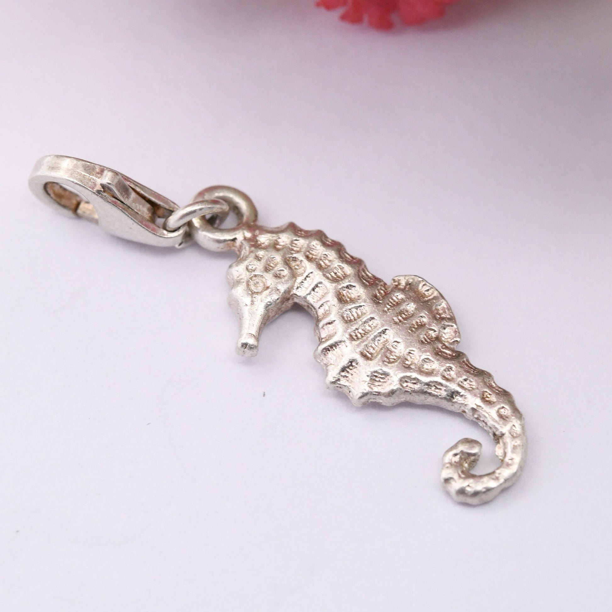 Sterling Silver Seahorse Charm with Lobster Clasp - Cute Sea Creature Pendant