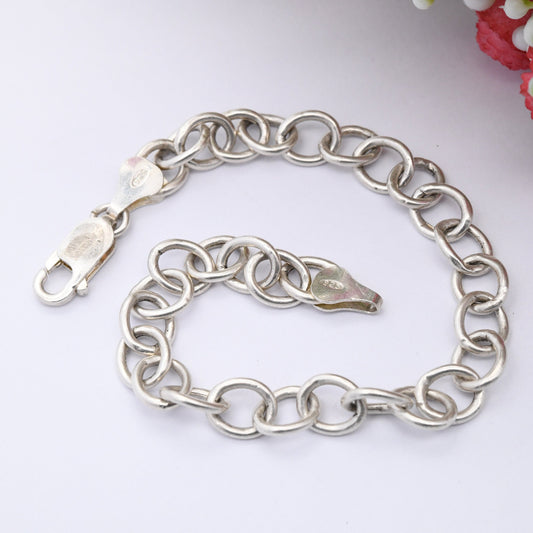 Vintage Sterling Silver Cable Link Chain Bracelet - Rolo Bracelet | Unisex Everyday Silver Jewellery