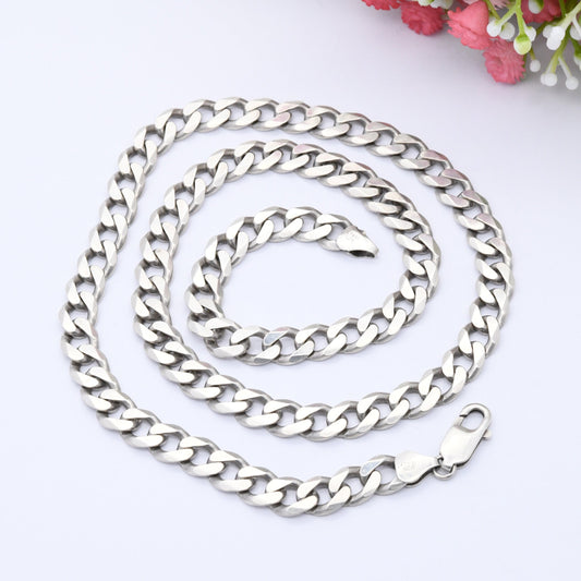 Chunky Italian Sterling Silver Curb Link Chain Necklace - Large Y2K Flat Curb | Heavy Silver Necklace | 22"